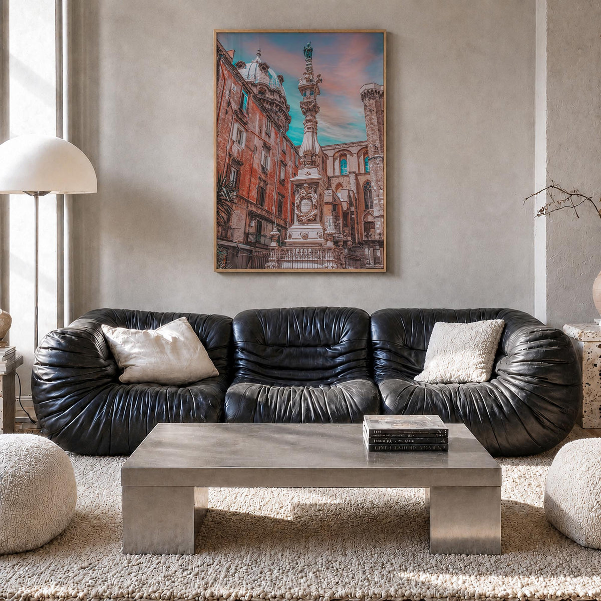 Naples, Italy no. 1 colorful photo poster of Italy – vertical wall art in natural wood frame, hanging on wall