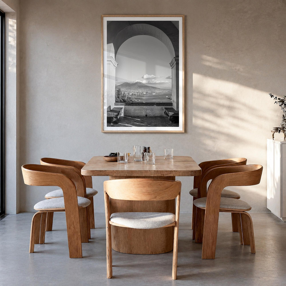 Naples, Italy no. 2 black & white photo poster of Italy – vertical wall art in natural wood frame with white border, hanging