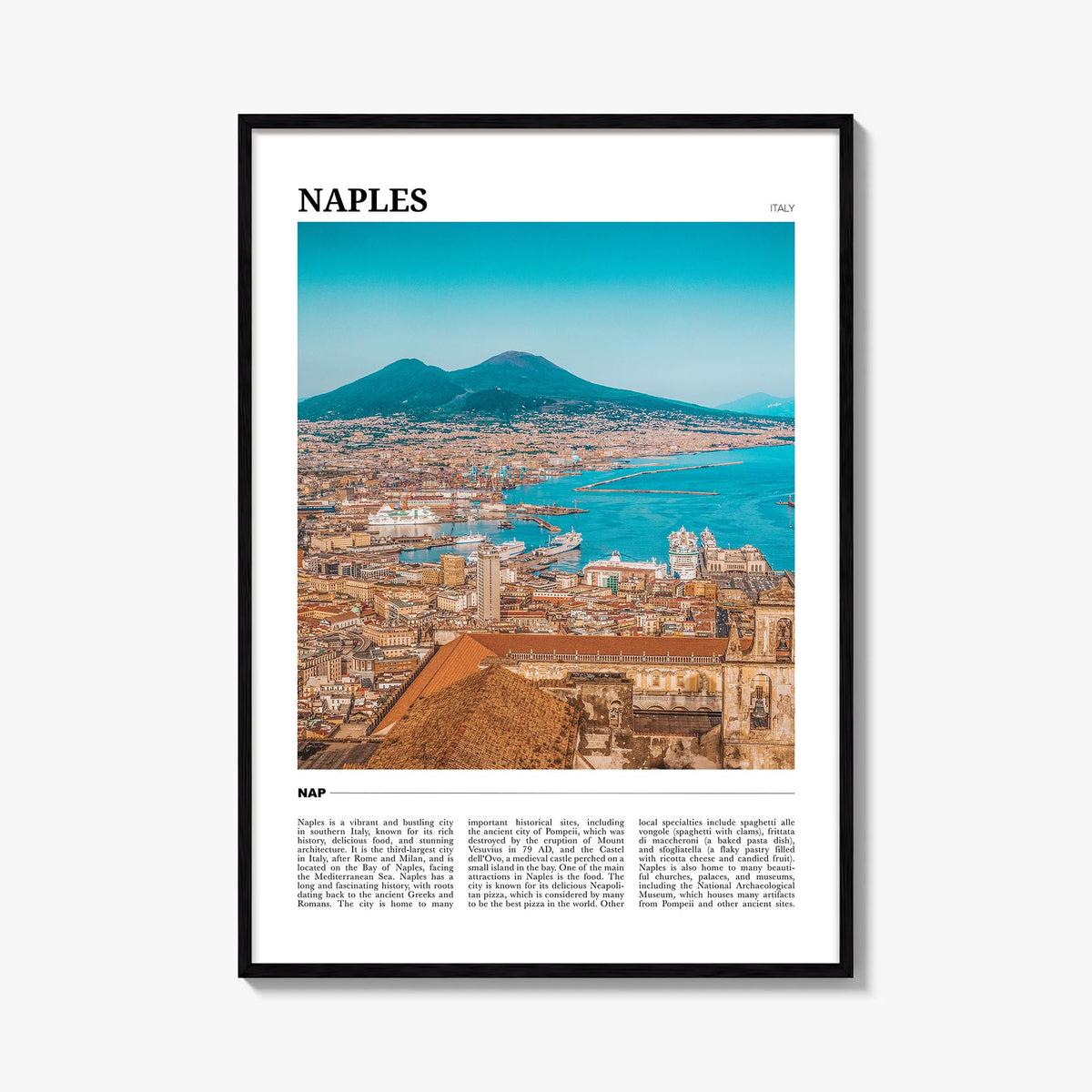 Naples, Italy no. 2 colorful travel poster of Italy – vertical wall art, unframed print shown in interior mockup