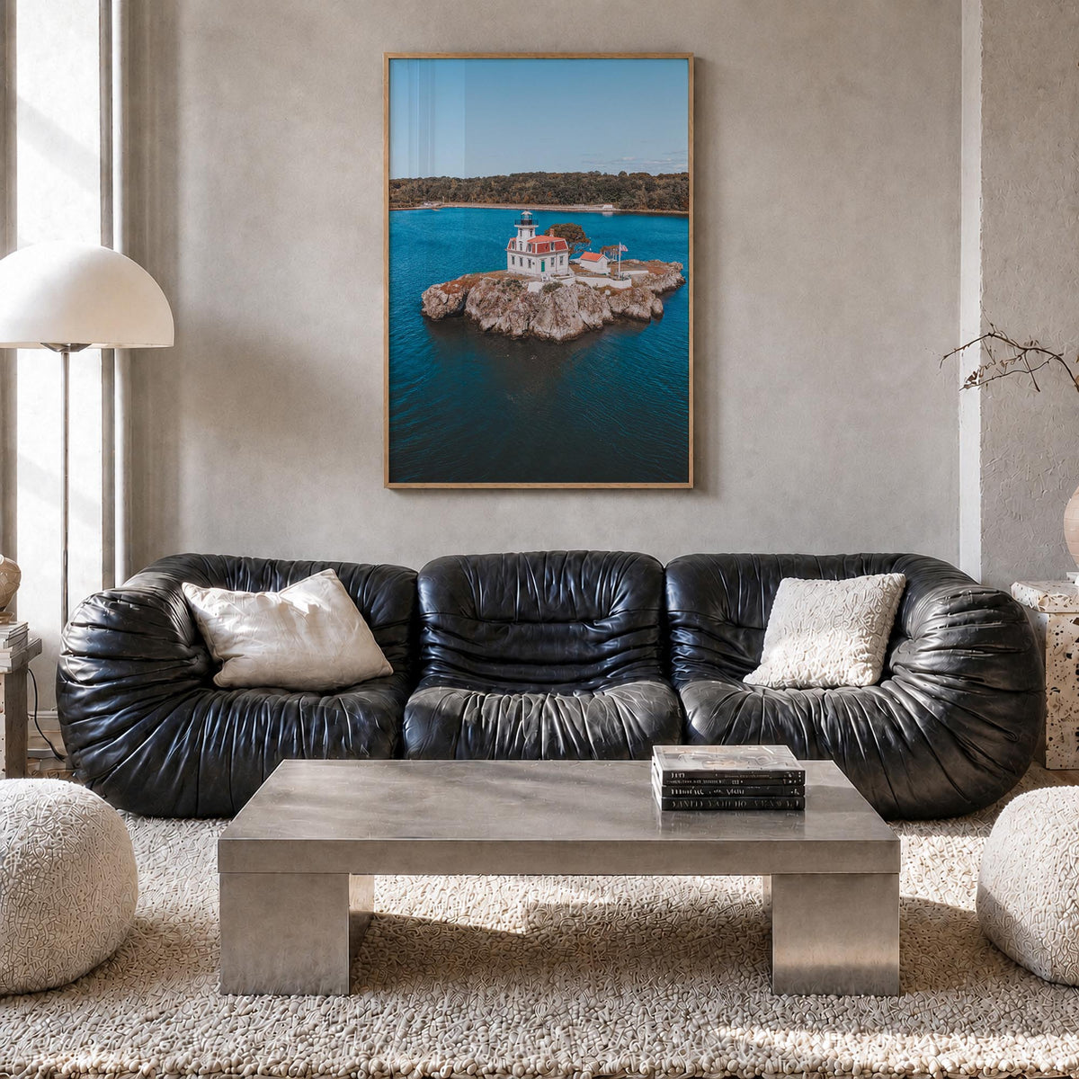 Narragansett no. 1 colorful photo poster of Rhode Island, USA – vertical wall art in natural wood frame, hanging on wall