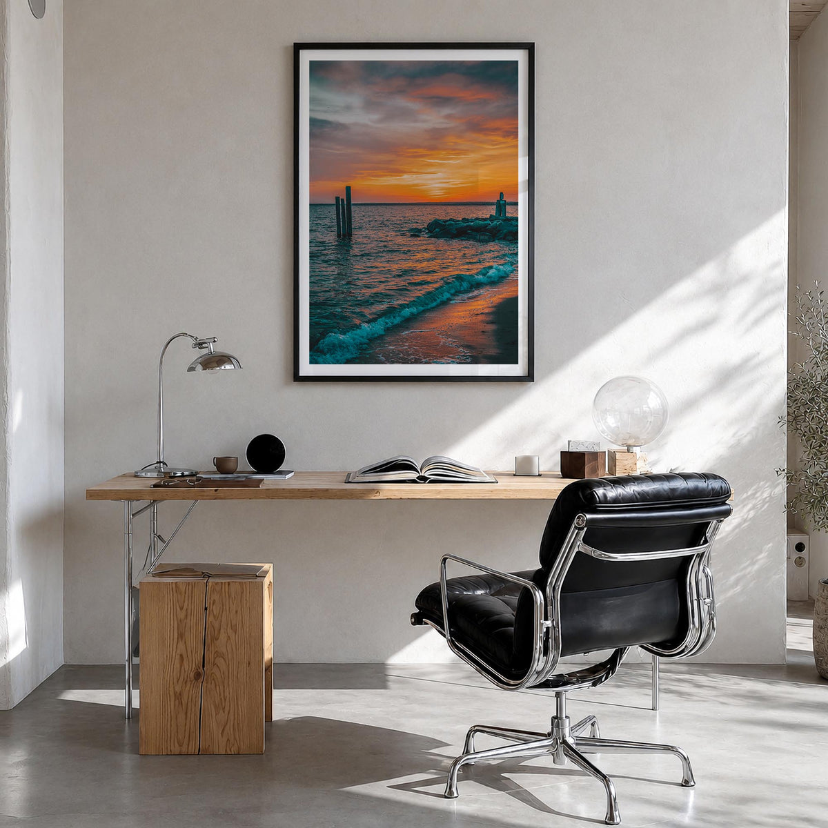 Narragansett no. 2 colorful photo poster of Rhode Island, USA – vertical wall art in black wood frame with white border, hang