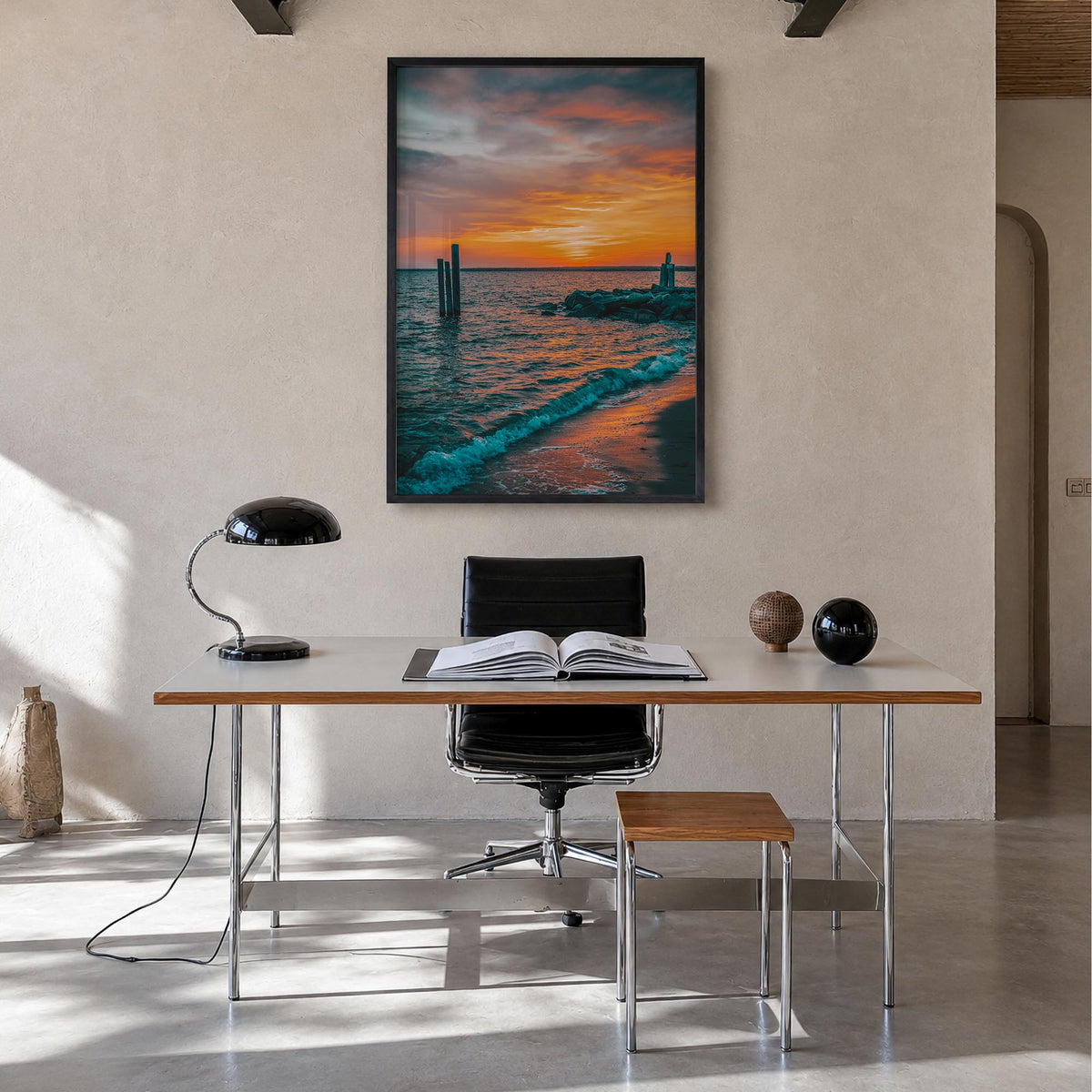 Narragansett no. 2 colorful photo poster of Rhode Island, USA – vertical wall art in black wood frame, hanging on wall
