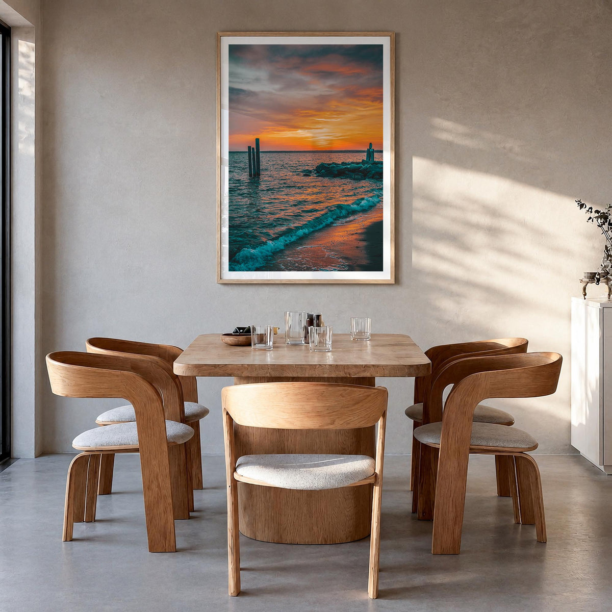 Narragansett no. 2 colorful photo poster of Rhode Island, USA – vertical wall art in natural wood frame with white border, ha