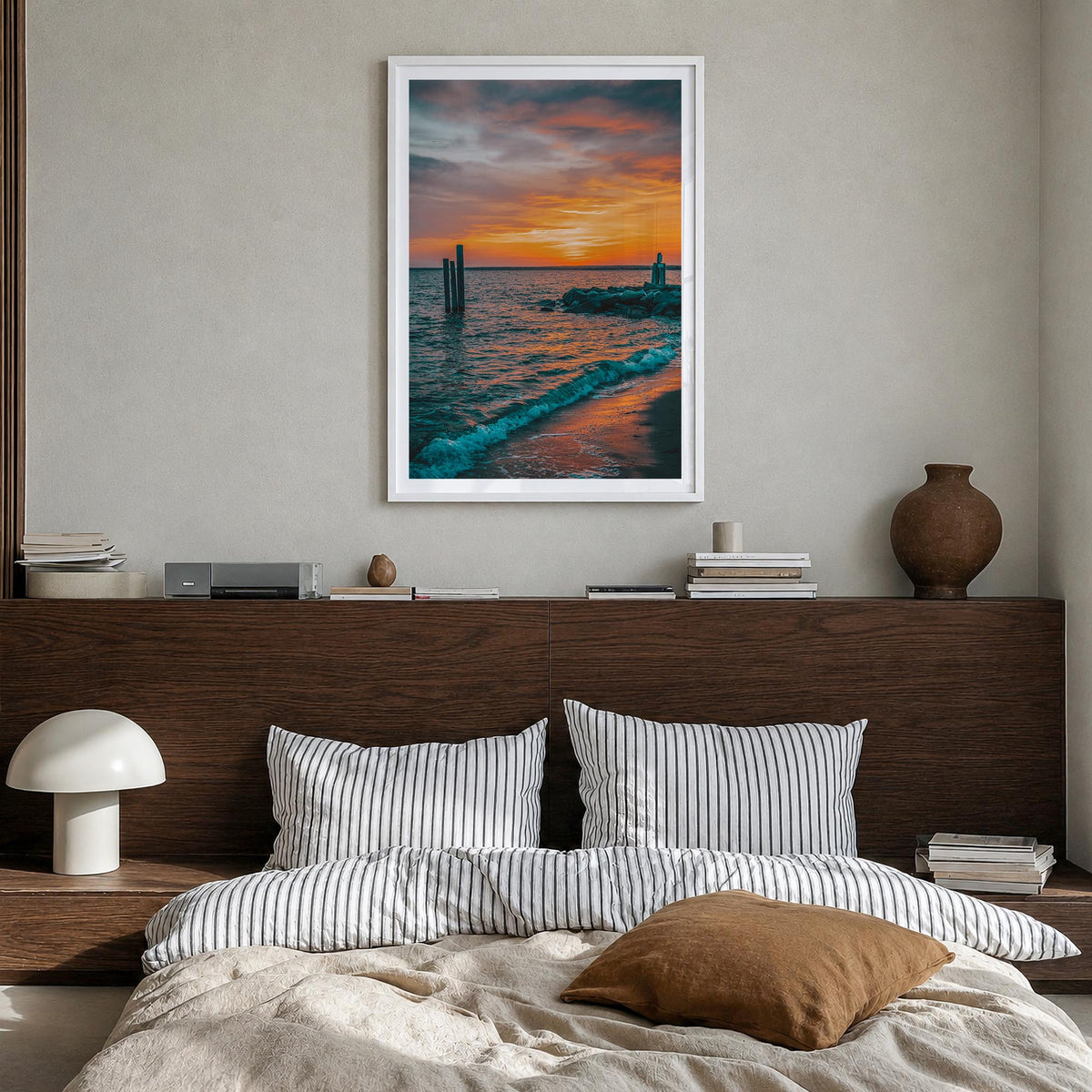 Narragansett no. 2 colorful photo poster of Rhode Island, USA – vertical wall art in white wood frame with white border, hang