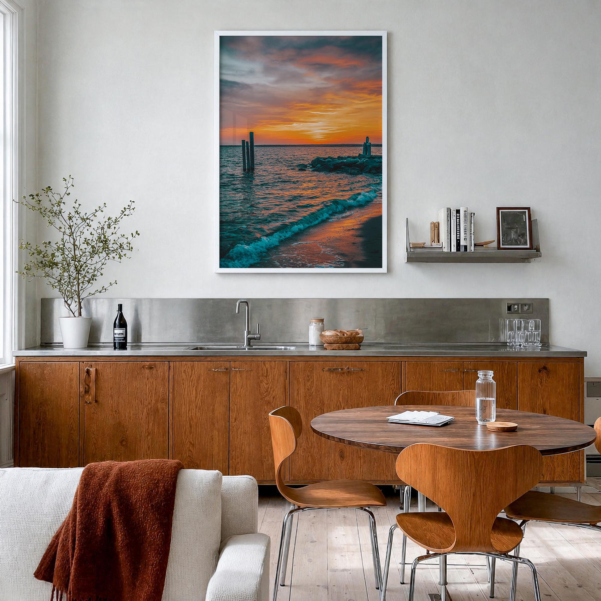 Narragansett no. 2 colorful photo poster of Rhode Island, USA – vertical wall art in white wood frame, hanging on wall