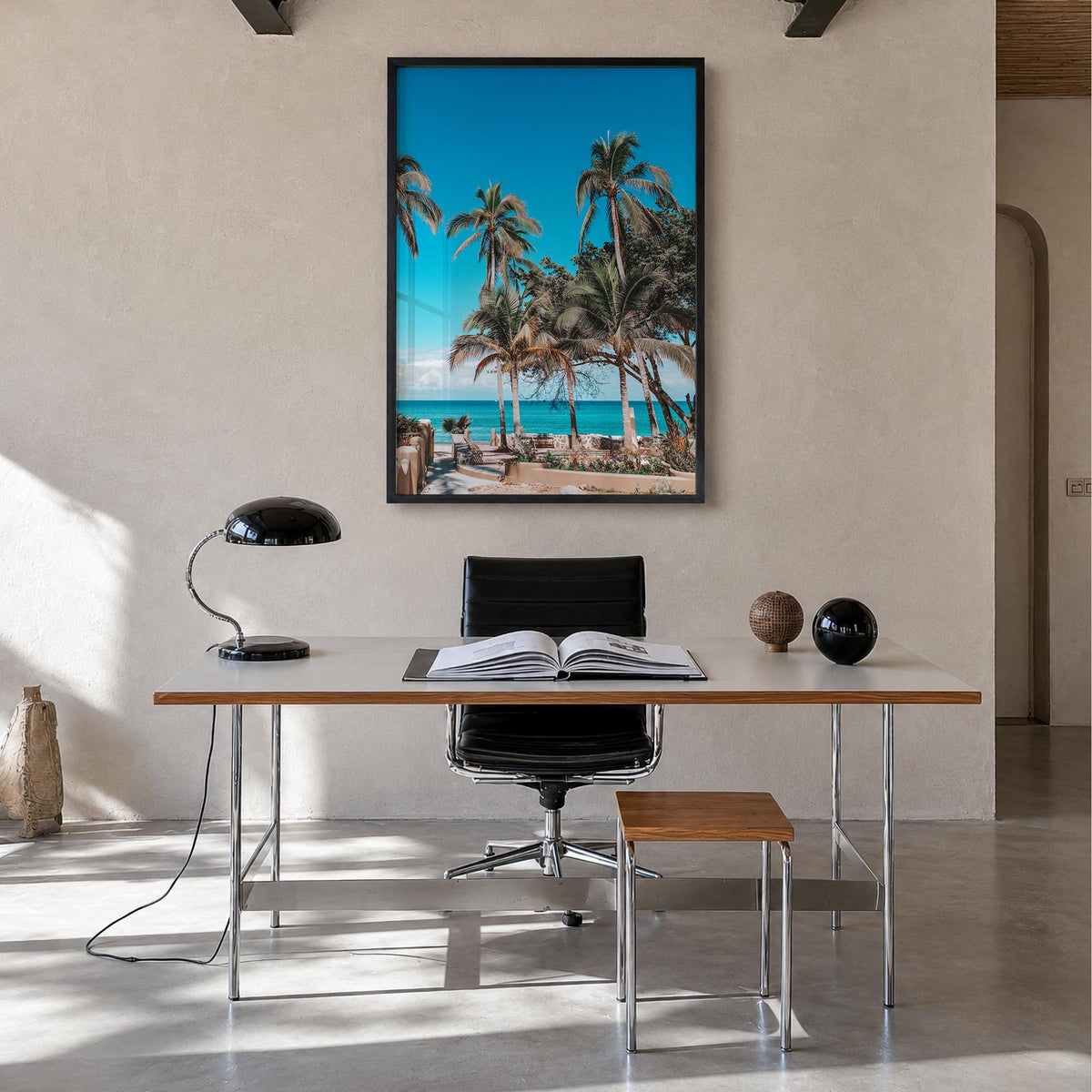 Nayarit colorful photo poster of Mexico – vertical wall art in black wood frame, hanging on wall