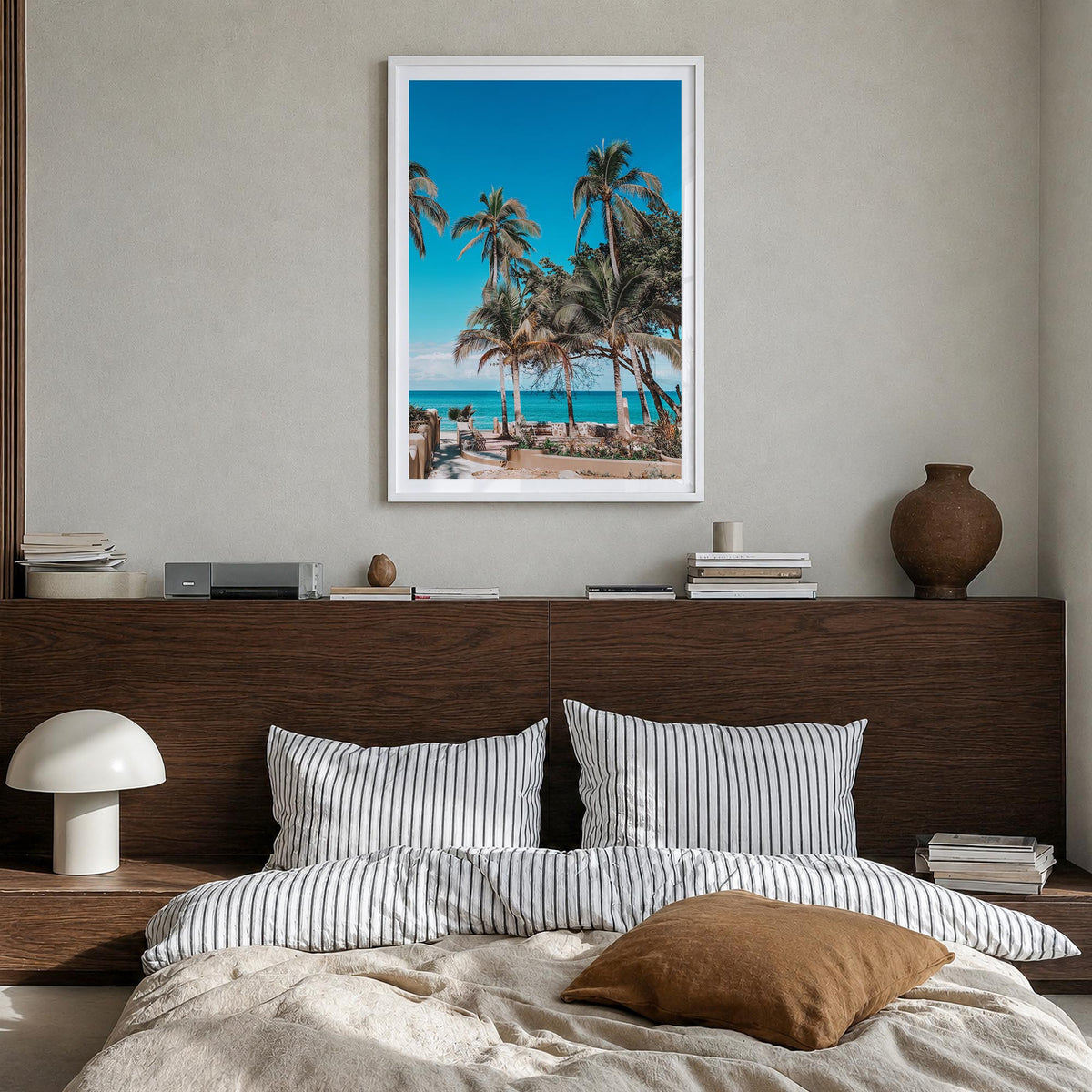 Nayarit colorful photo poster of Mexico – vertical wall art in white wood frame with white border, hanging on wall