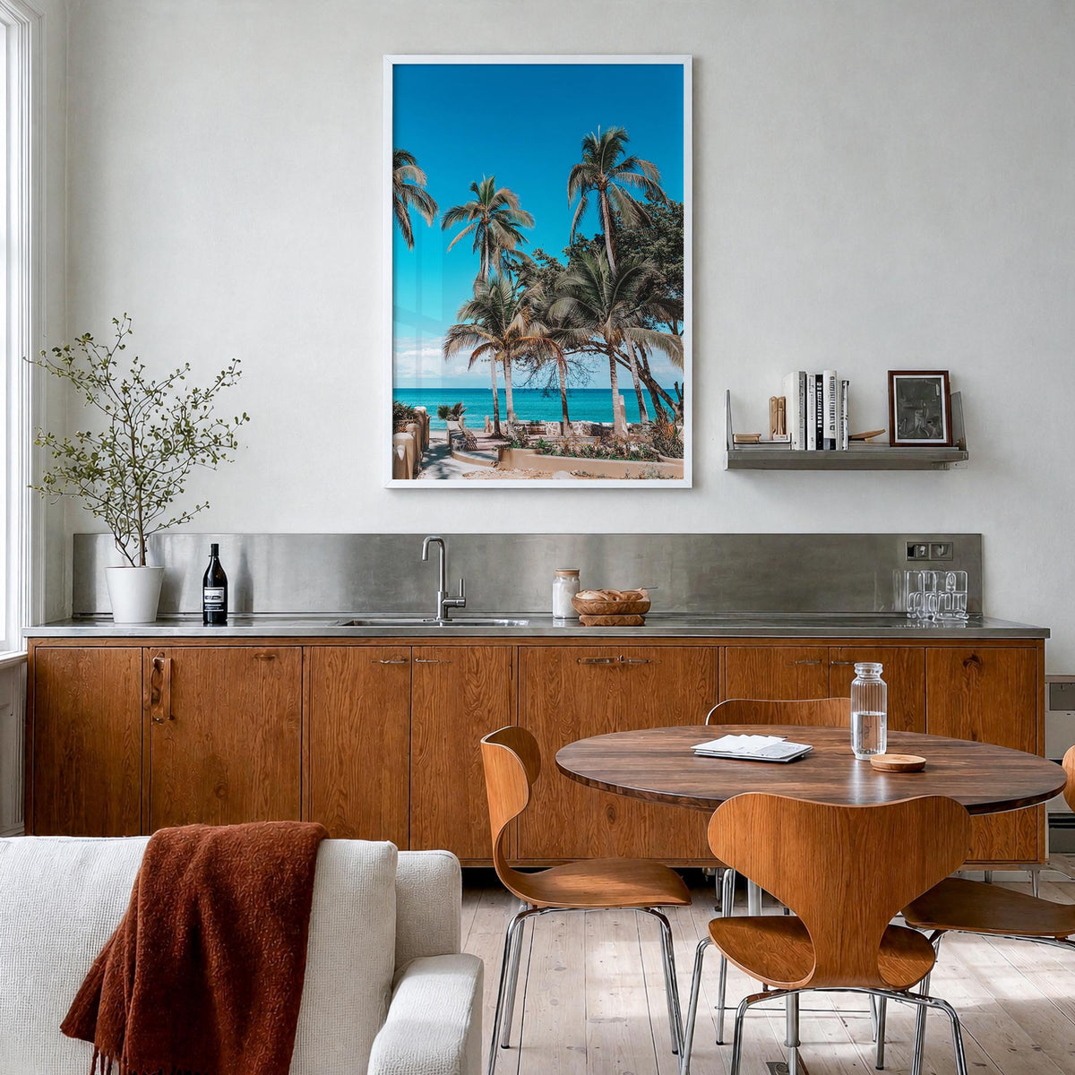 Nayarit colorful photo poster of Mexico – vertical wall art in white wood frame, hanging on wall