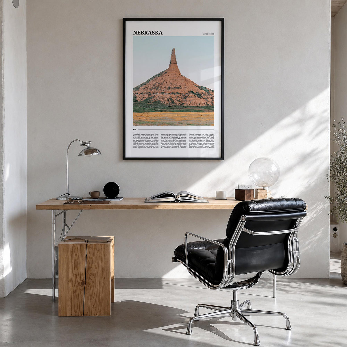 Nebraska no. 1 colorful travel poster of United States – vertical wall art in black wood frame, hanging on wall