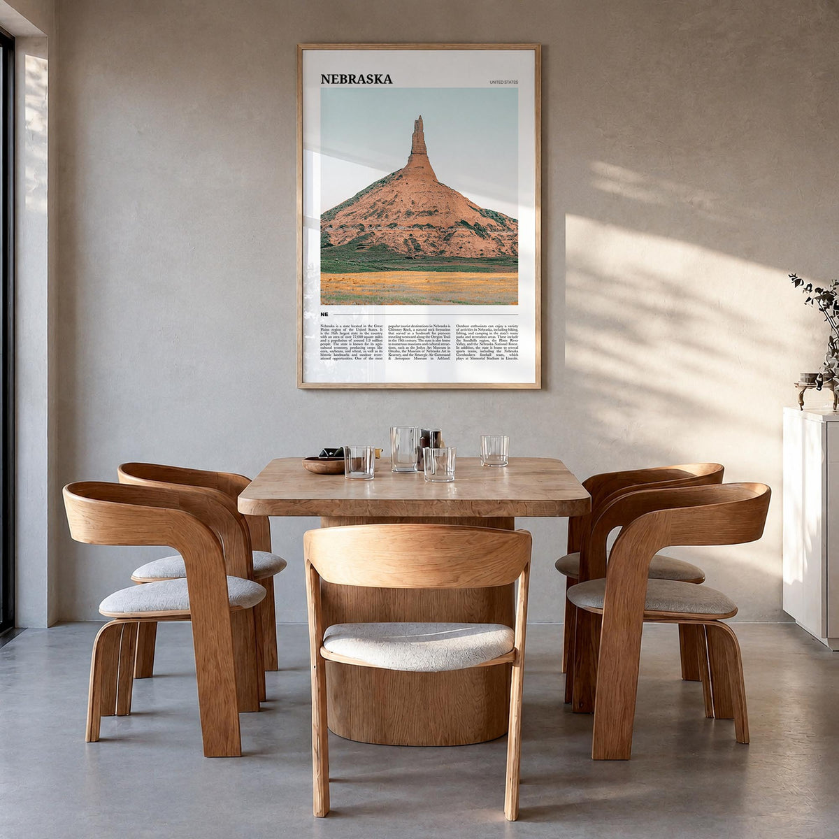 Nebraska no. 1 colorful travel poster of United States – vertical wall art in natural wood frame, hanging on wall