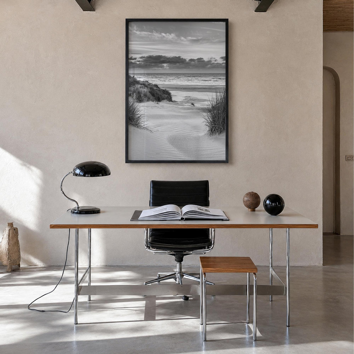 Netherlands black & white photo poster of Europe – vertical wall art in black wood frame, hanging on wall