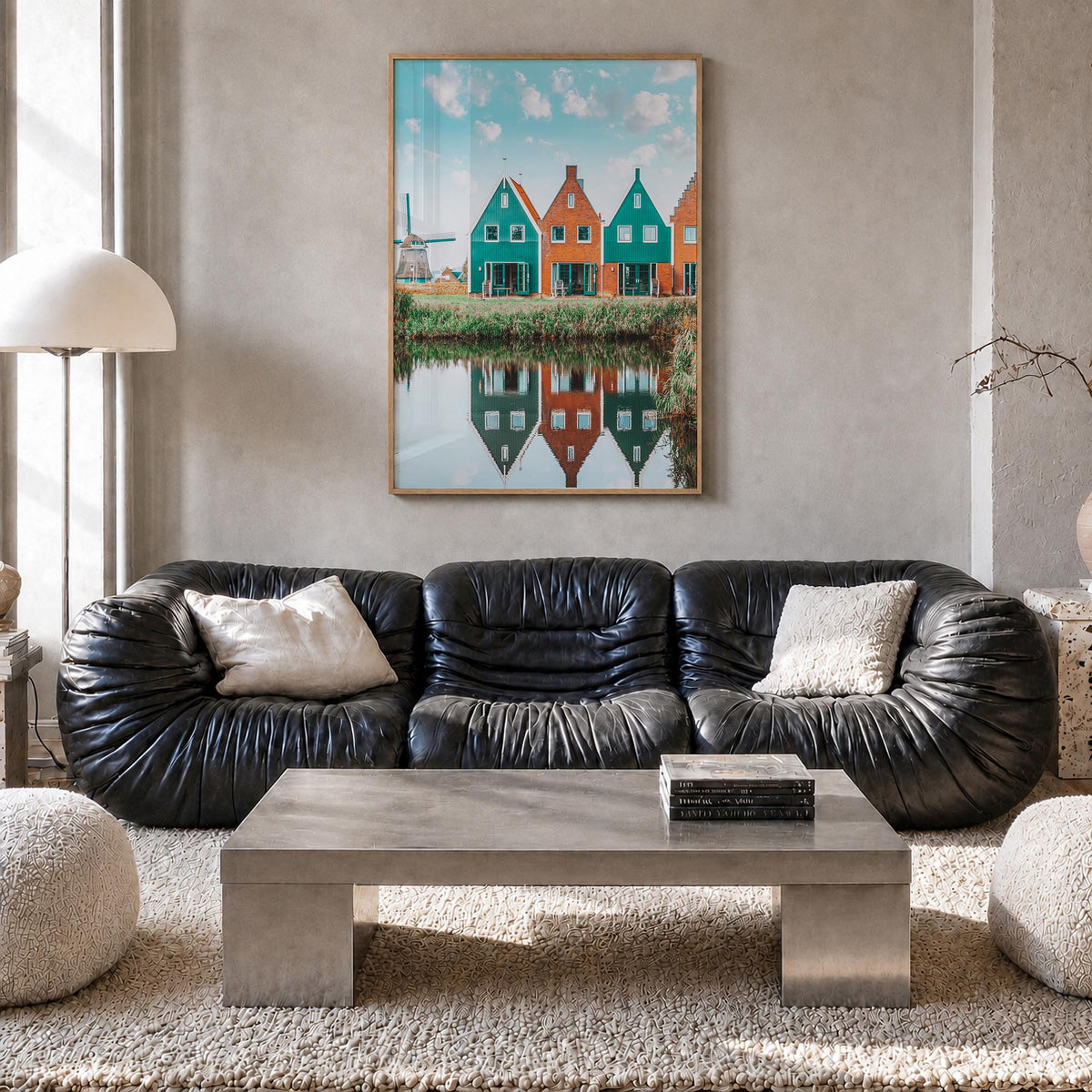 Netherlands colorful photo poster of Europe – vertical wall art in natural wood frame, hanging on wall