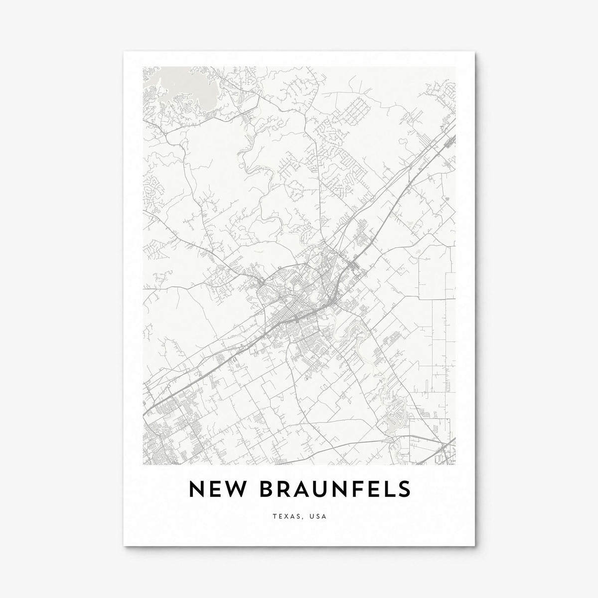 New Braunfels Map Poster, print only (unframed)