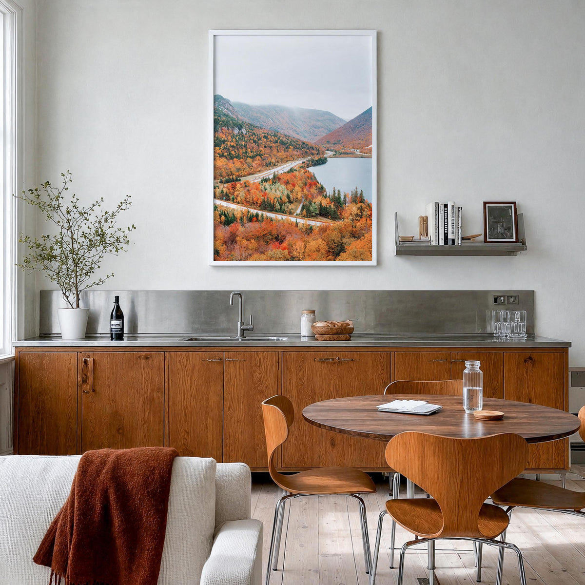 New Hampshire colorful photo poster of United States – vertical wall art in white wood frame, hanging on wall