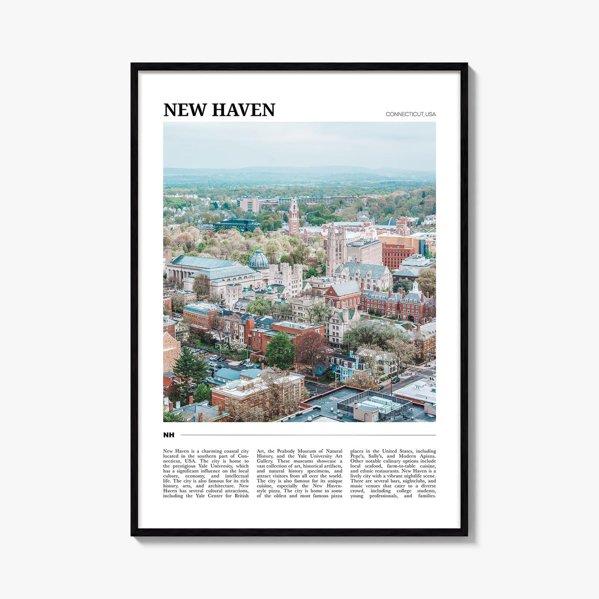New Haven colorful travel poster of Connecticut, USA – vertical wall art, unframed print shown in interior mockup