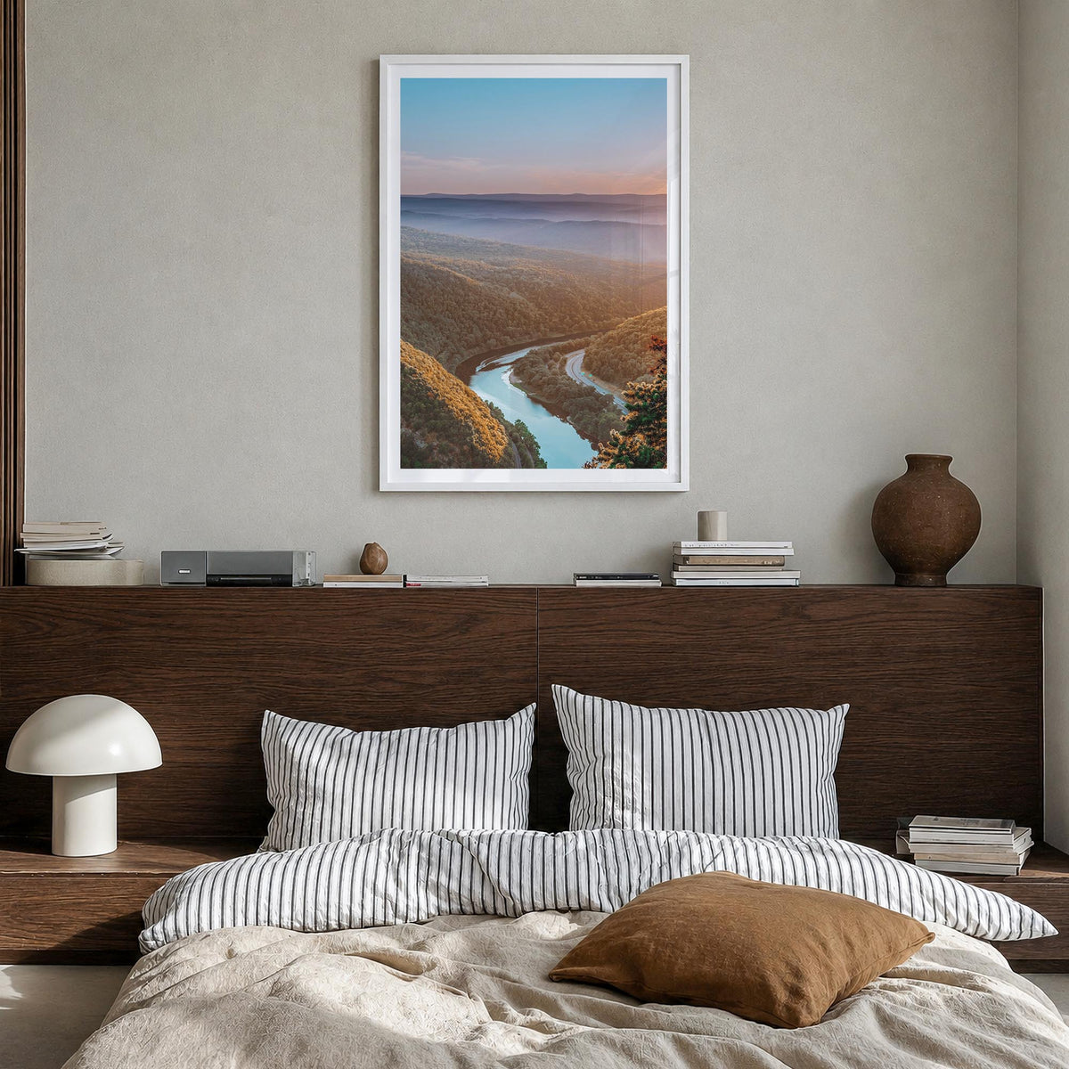 New Jersey no. 1 colorful photo poster of United States – vertical wall art in white wood frame with white border, hanging on