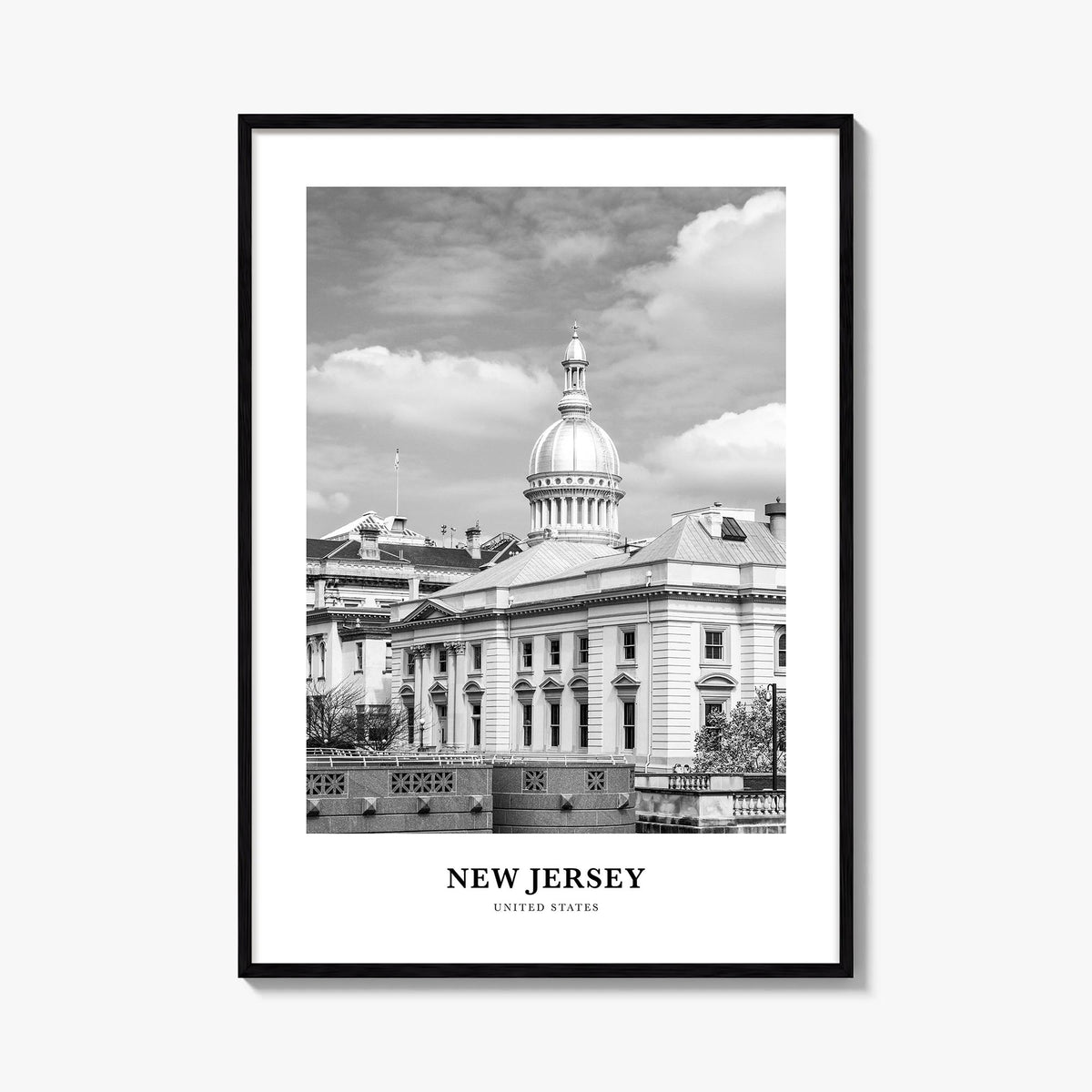 New Jersey no. 3 black & white classic poster of United States – vertical wall art, unframed print shown in interior mockup