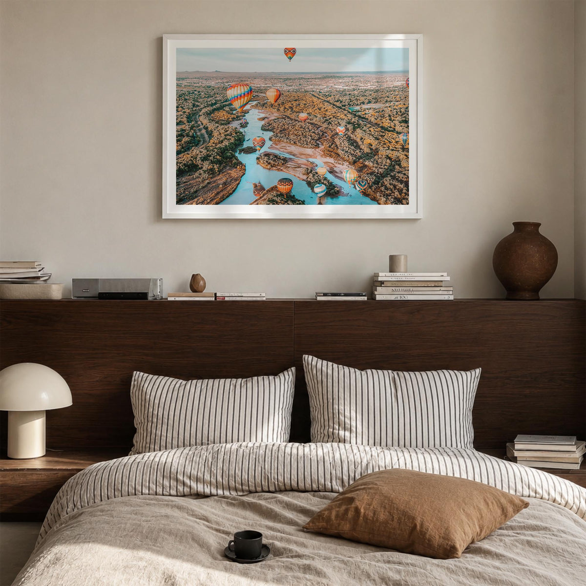New Mexico colorful photo poster of United States – horizontal wall art in white wood frame with white border, hanging on wal