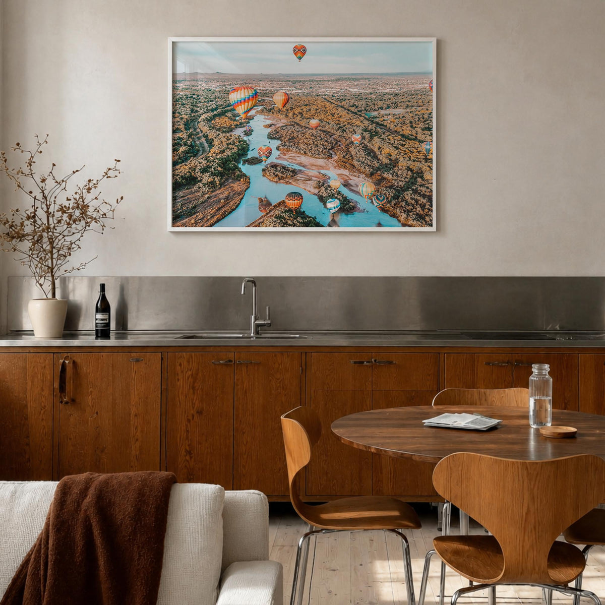 New Mexico colorful photo poster of United States – horizontal wall art in white wood frame, hanging on wall