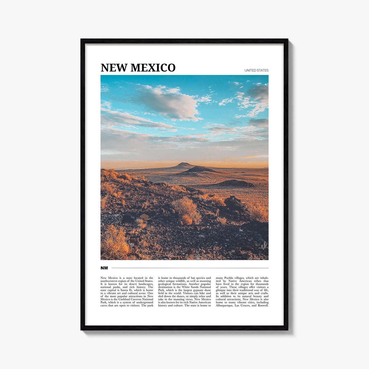 New Mexico colorful travel poster of United States – vertical wall art, unframed print shown in interior mockup
