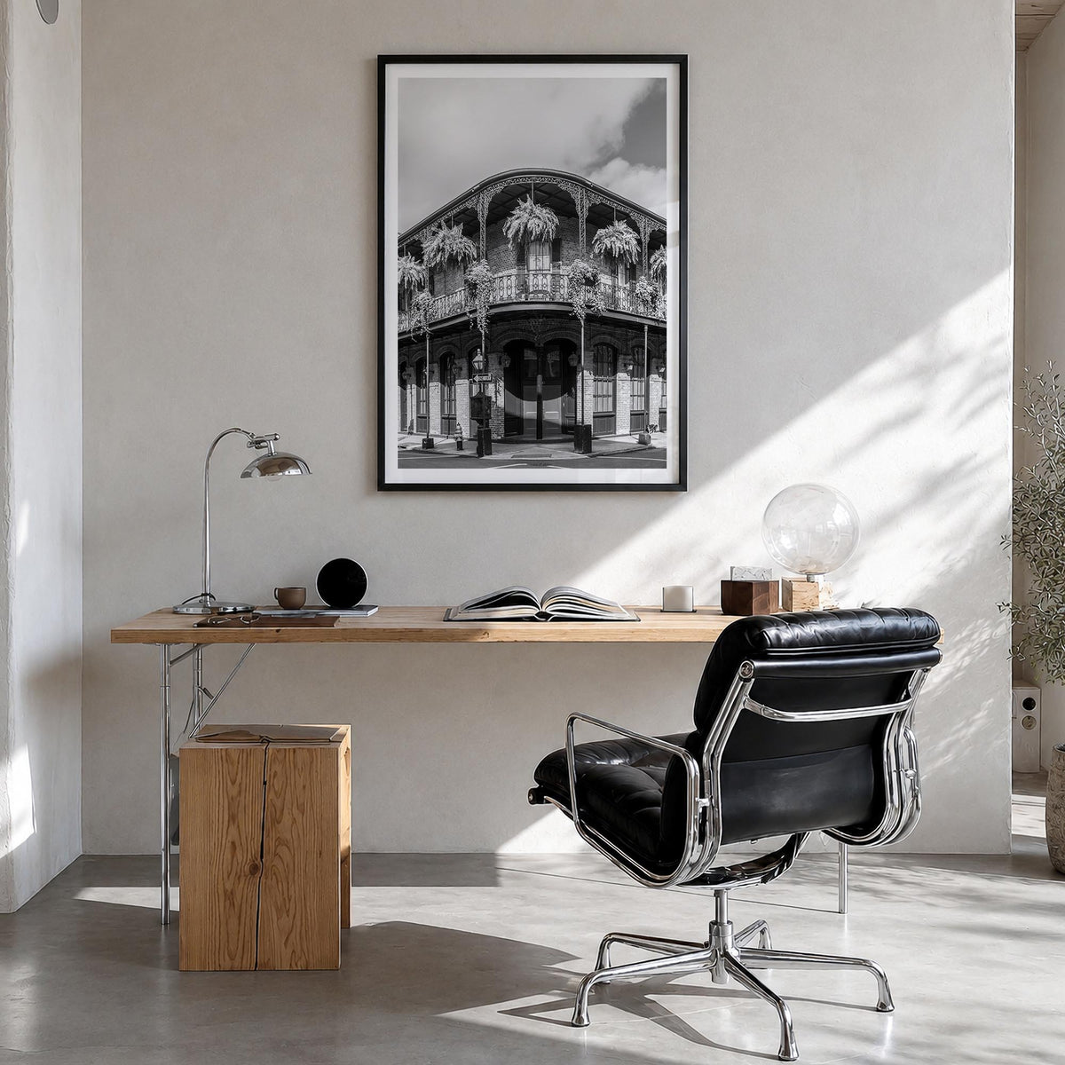 New Orleans no. 1 black & white photo poster of Louisiana, USA – vertical wall art in black wood frame with white border, han