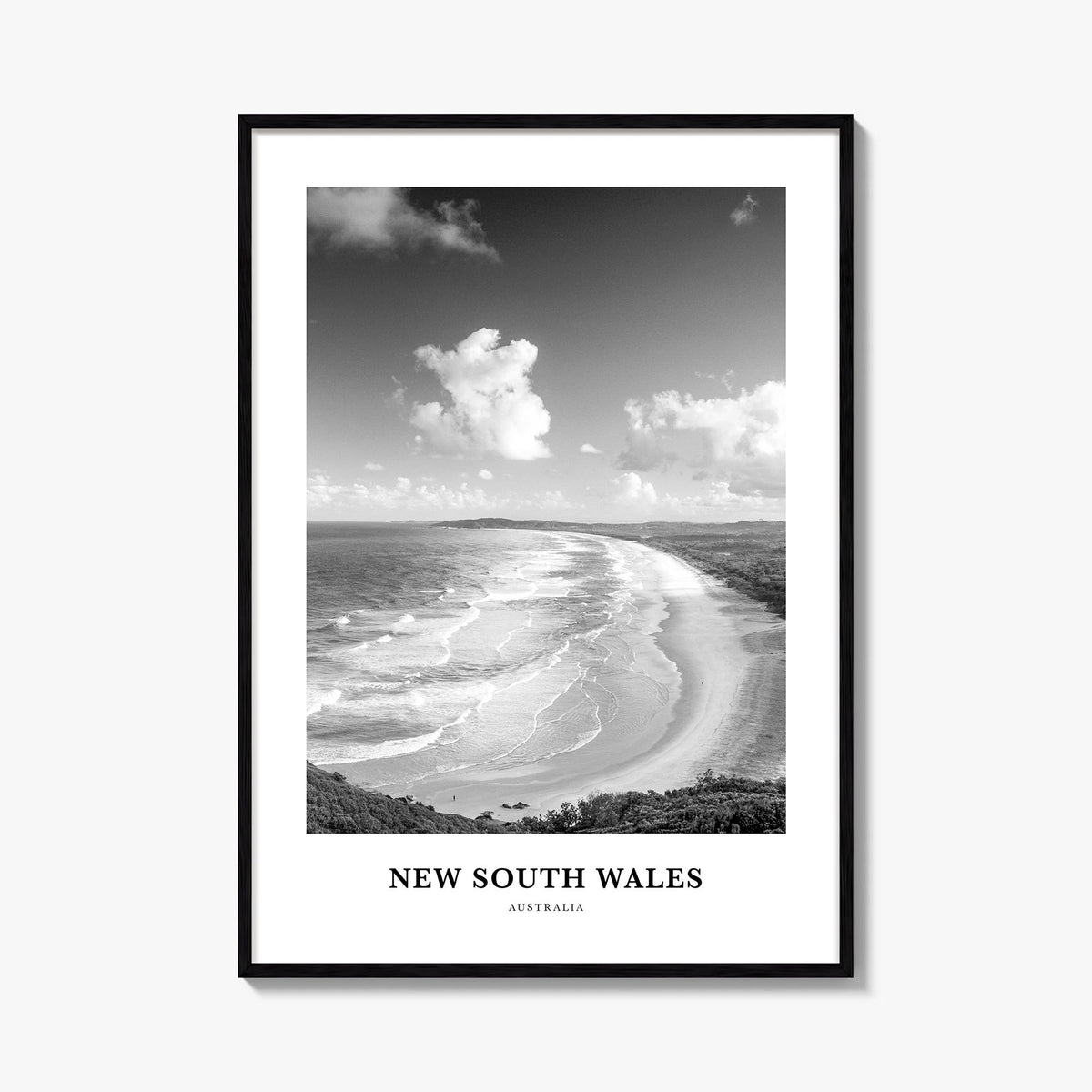 New South Wales black & white classic poster of Australia – vertical wall art, unframed print shown in interior mockup