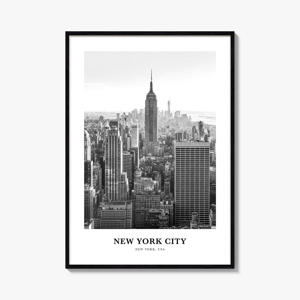 New York City no. 5 black & white classic poster of New York, USA – vertical wall art, unframed print shown in interior mocku