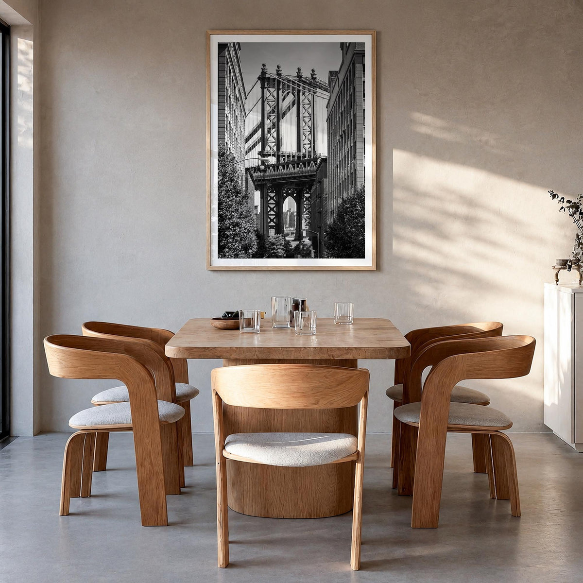 New York City no. 4 black & white photo poster of New York, USA – vertical wall art in natural wood frame with white border,