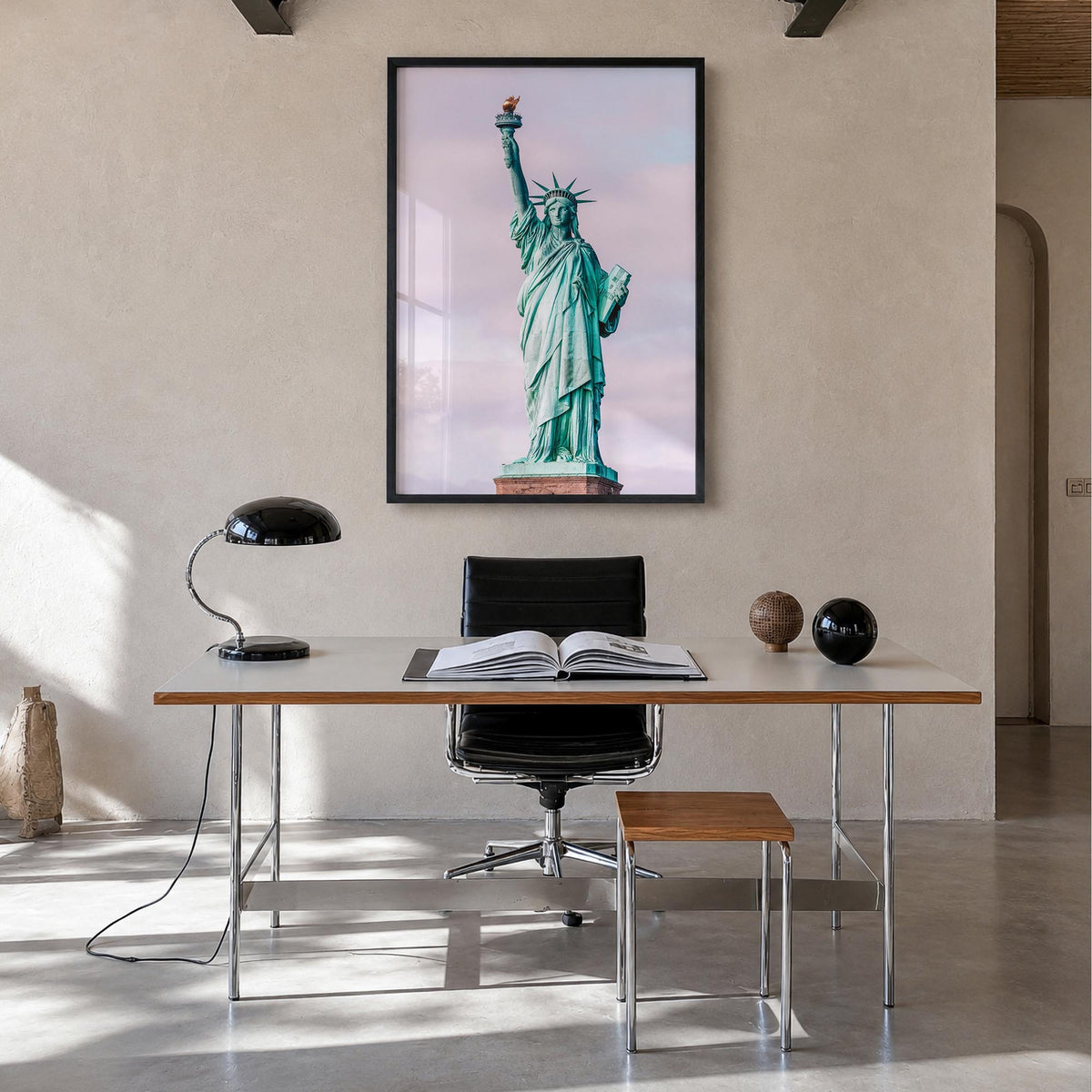 New York City no. 6 colorful photo poster of New York, USA – vertical wall art in black wood frame, hanging on wall