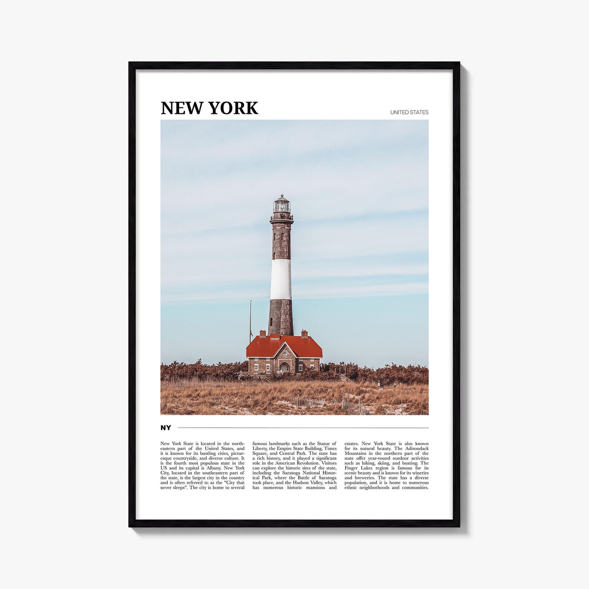 New York (State) colorful travel poster of New York, USA – vertical wall art, unframed print shown in interior mockup