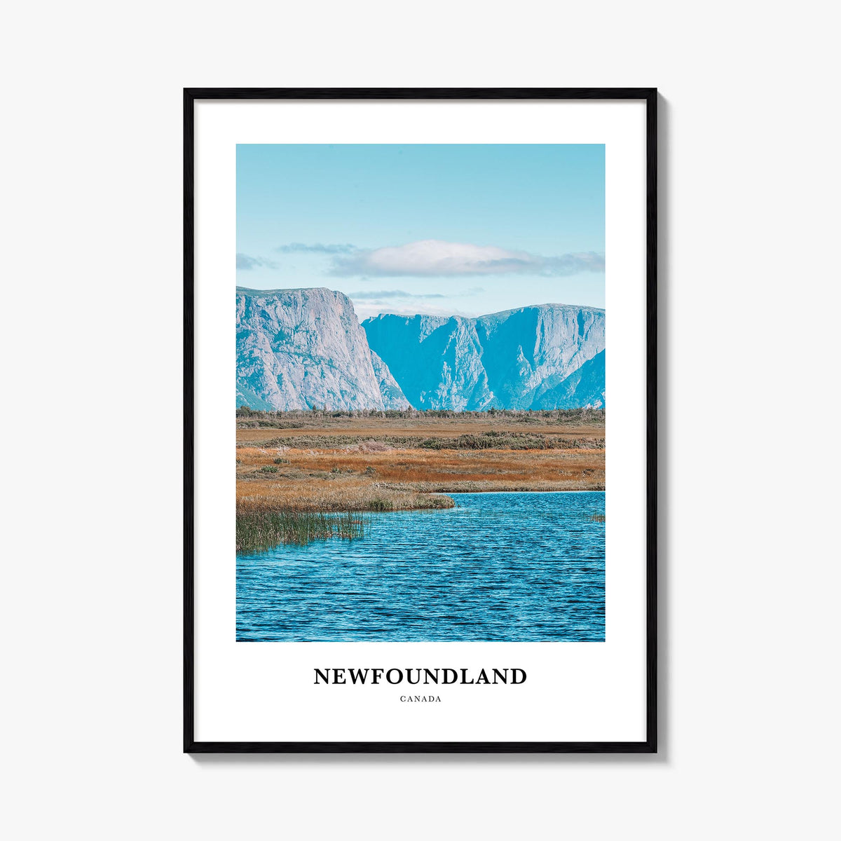Newfoundland colorful classic poster of Newfoundland and Labrador, Canada – vertical wall art, unframed print shown in interi