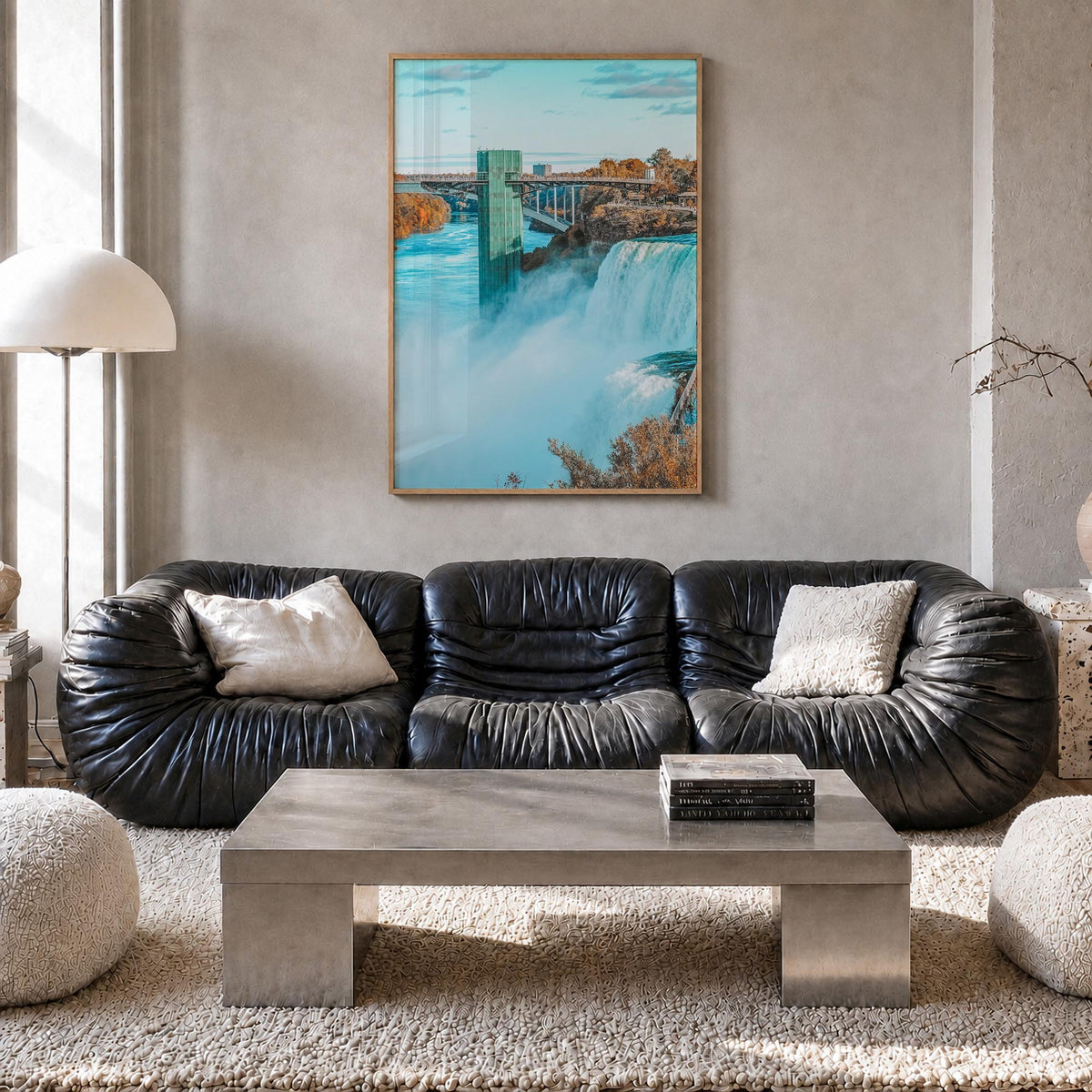 Niagara Falls colorful photo poster of North America – vertical wall art in natural wood frame, hanging on wall
