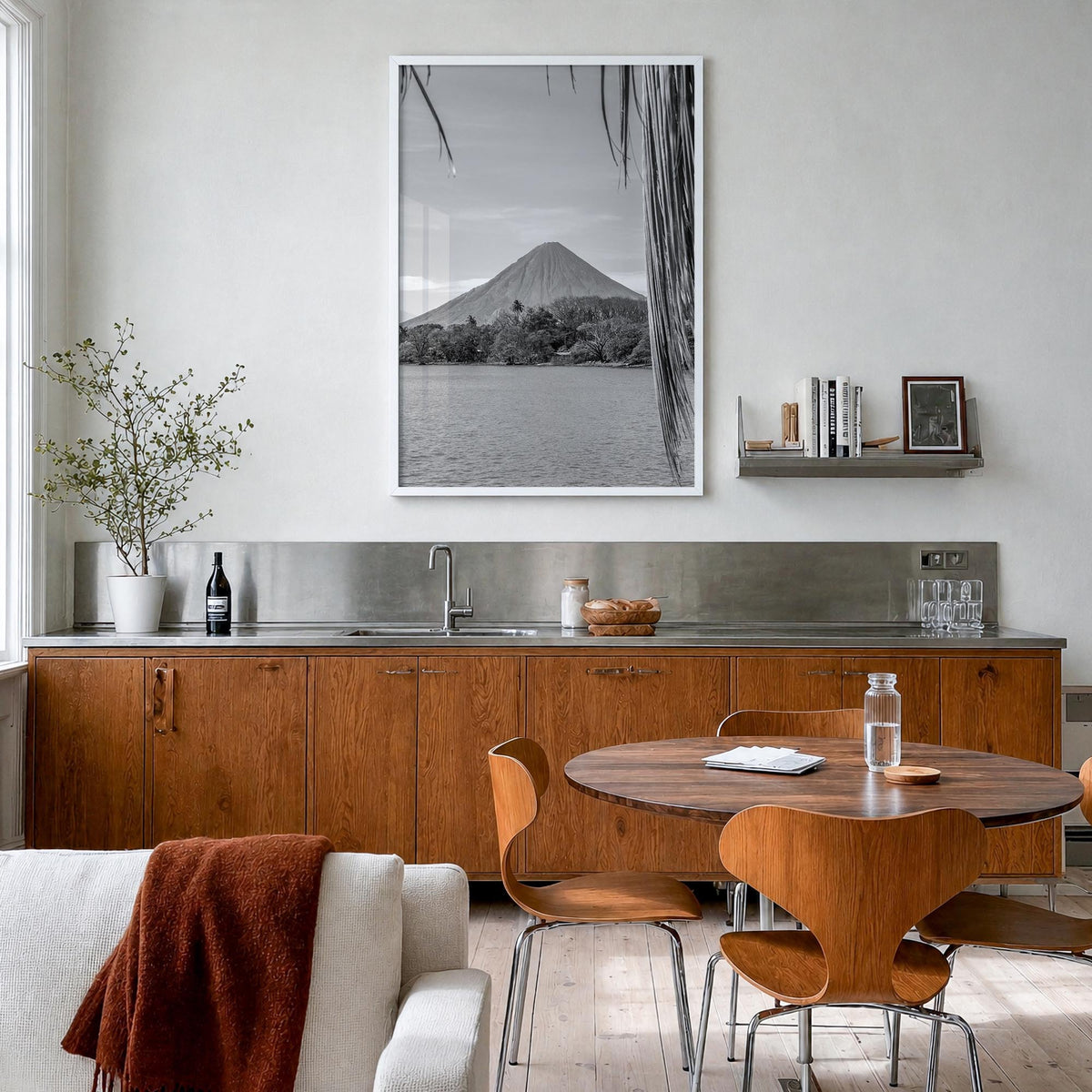 Nicaragua black & white photo poster of Central America – vertical wall art in white wood frame, hanging on wall