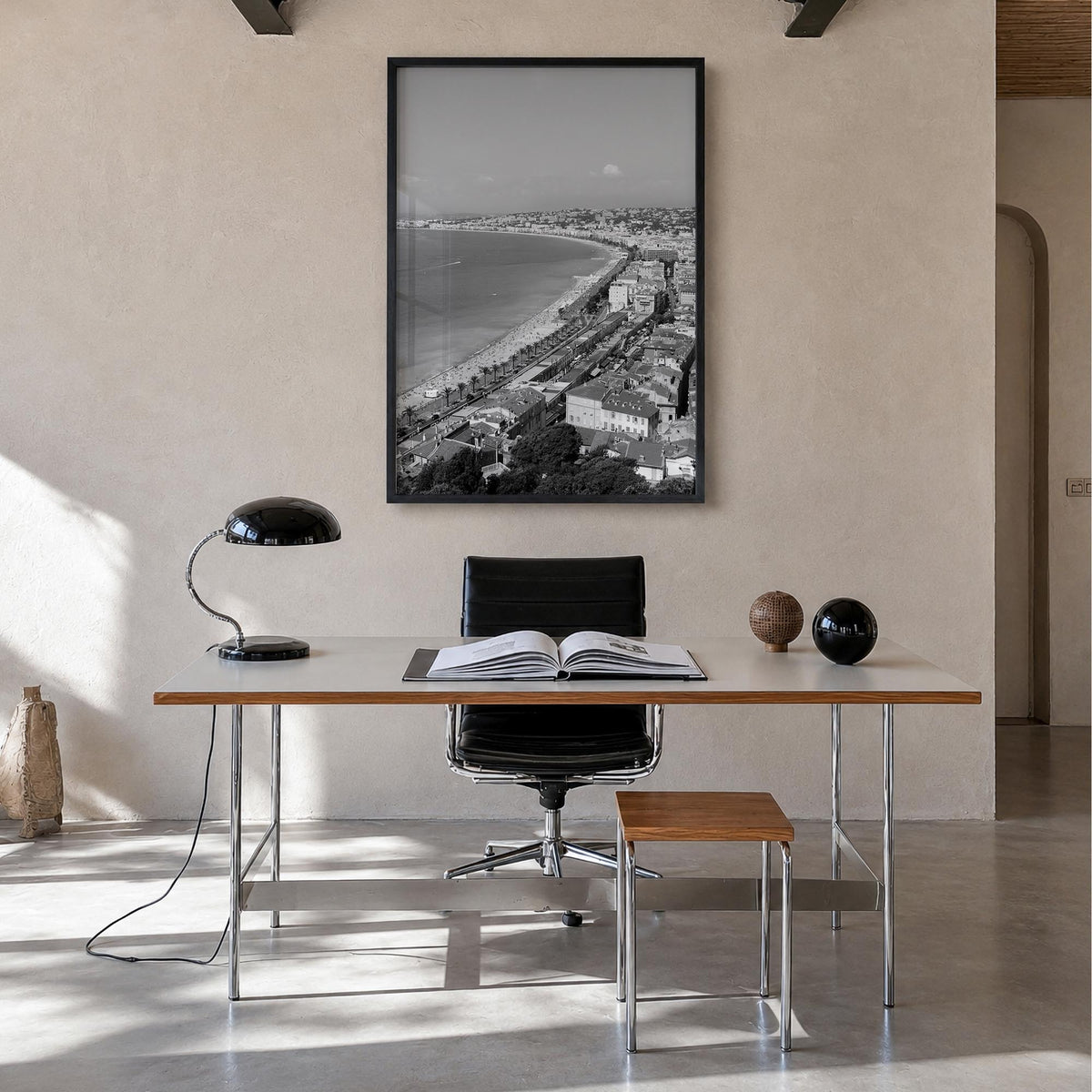 Nice black & white photo poster of France – vertical wall art in black wood frame, hanging on wall