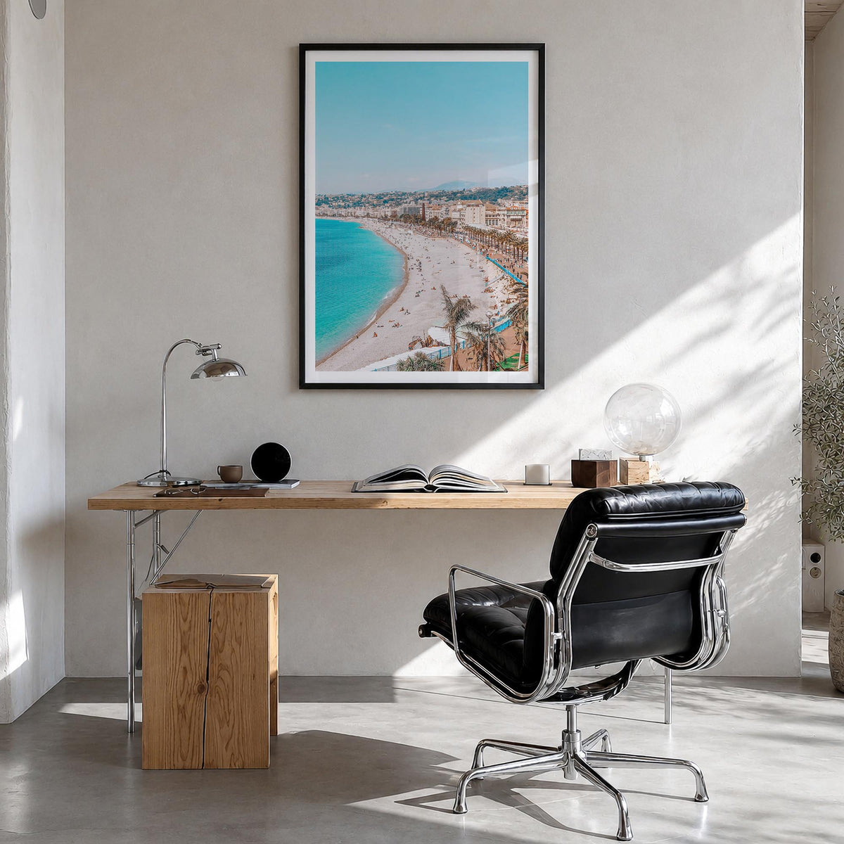 Nice no. 1 colorful photo poster of France – vertical wall art in black wood frame with white border, hanging on wall