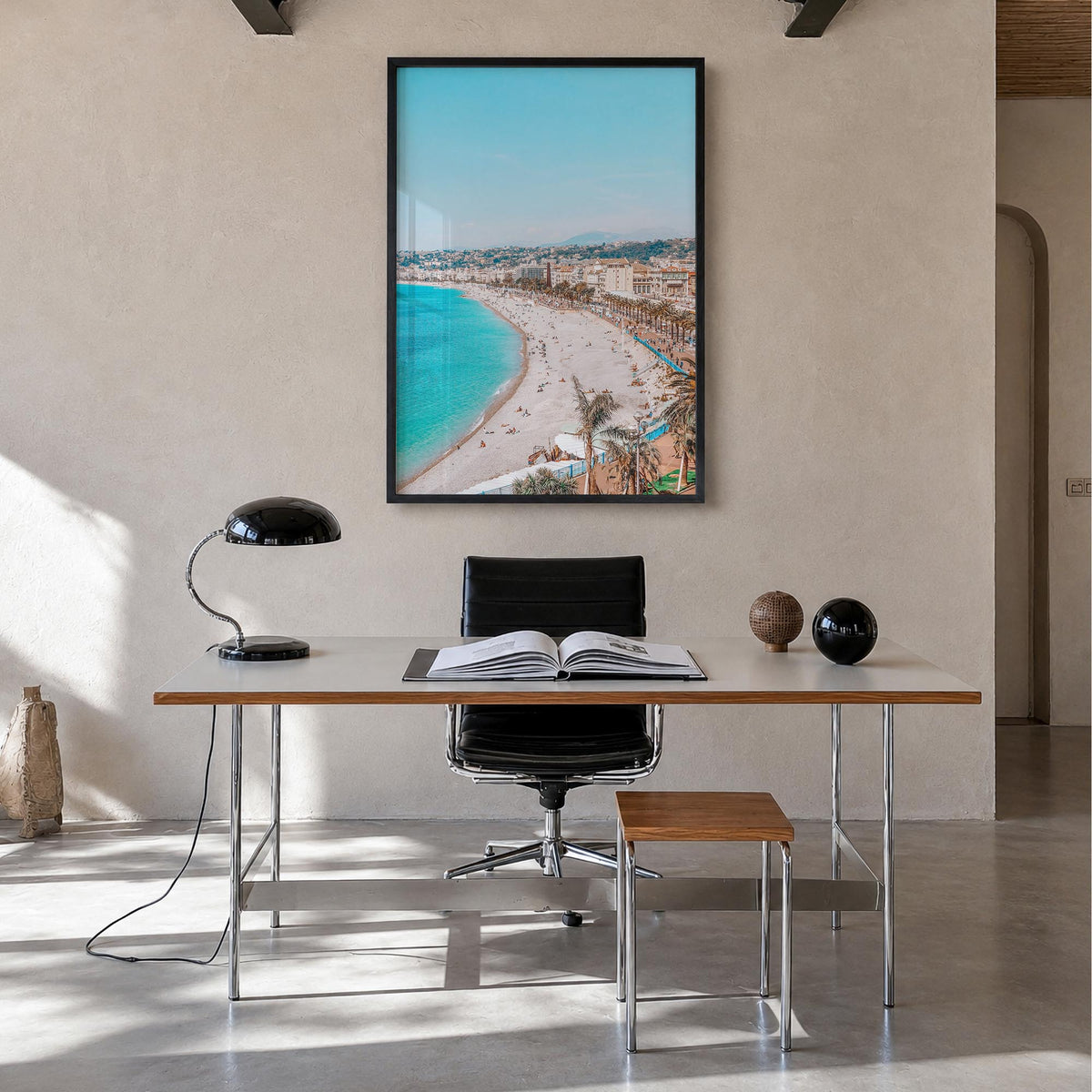 Nice no. 1 colorful photo poster of France – vertical wall art in black wood frame, hanging on wall