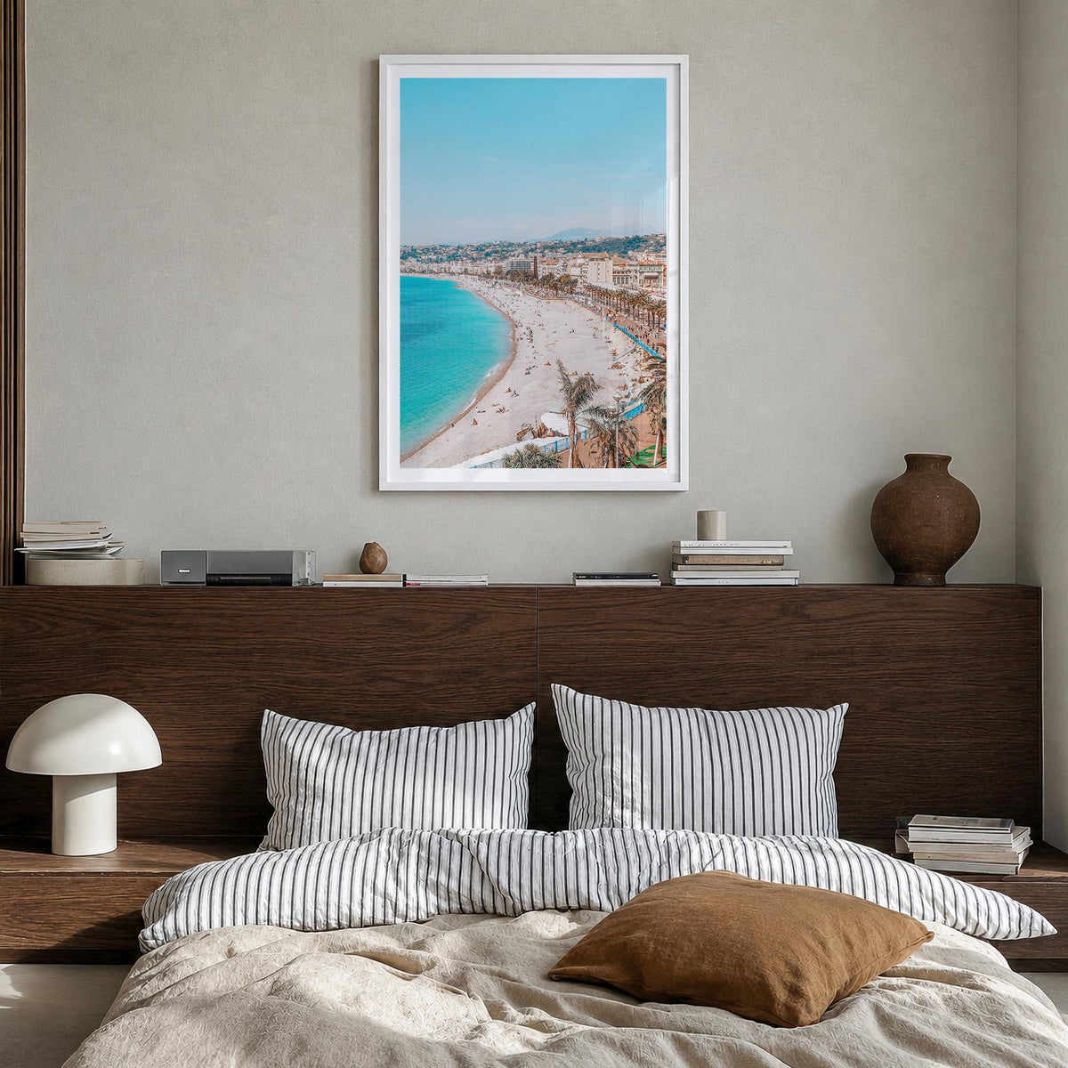 Nice no. 1 colorful photo poster of France – vertical wall art in white wood frame with white border, hanging on wall