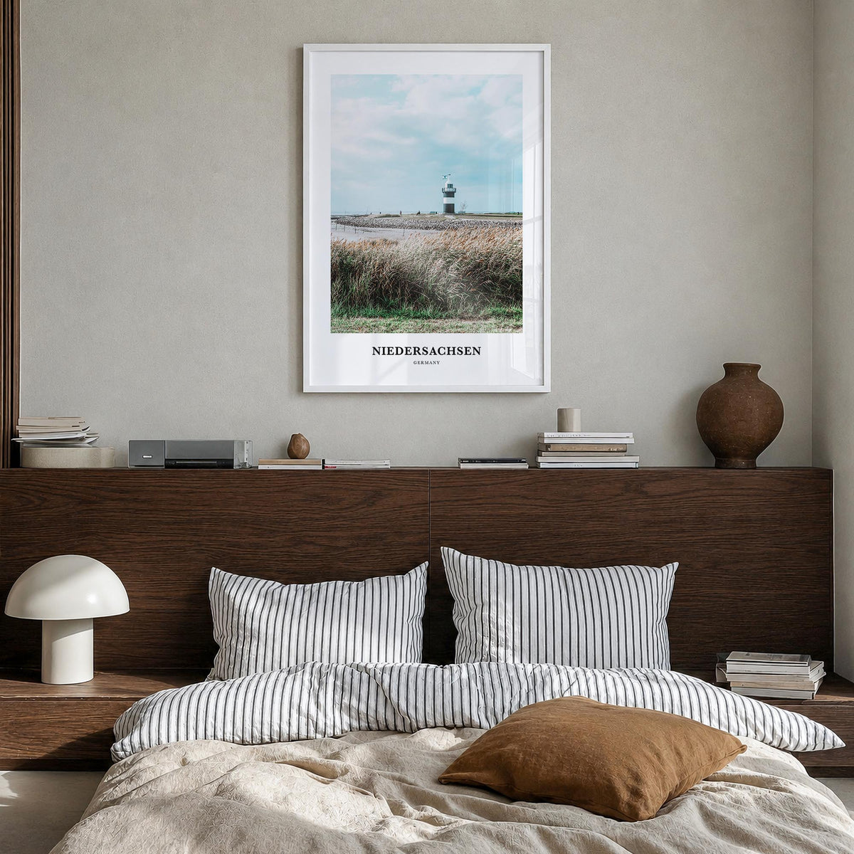 Niedersachsen colorful classic poster of Germany – vertical wall art in white wood frame, hanging on wall