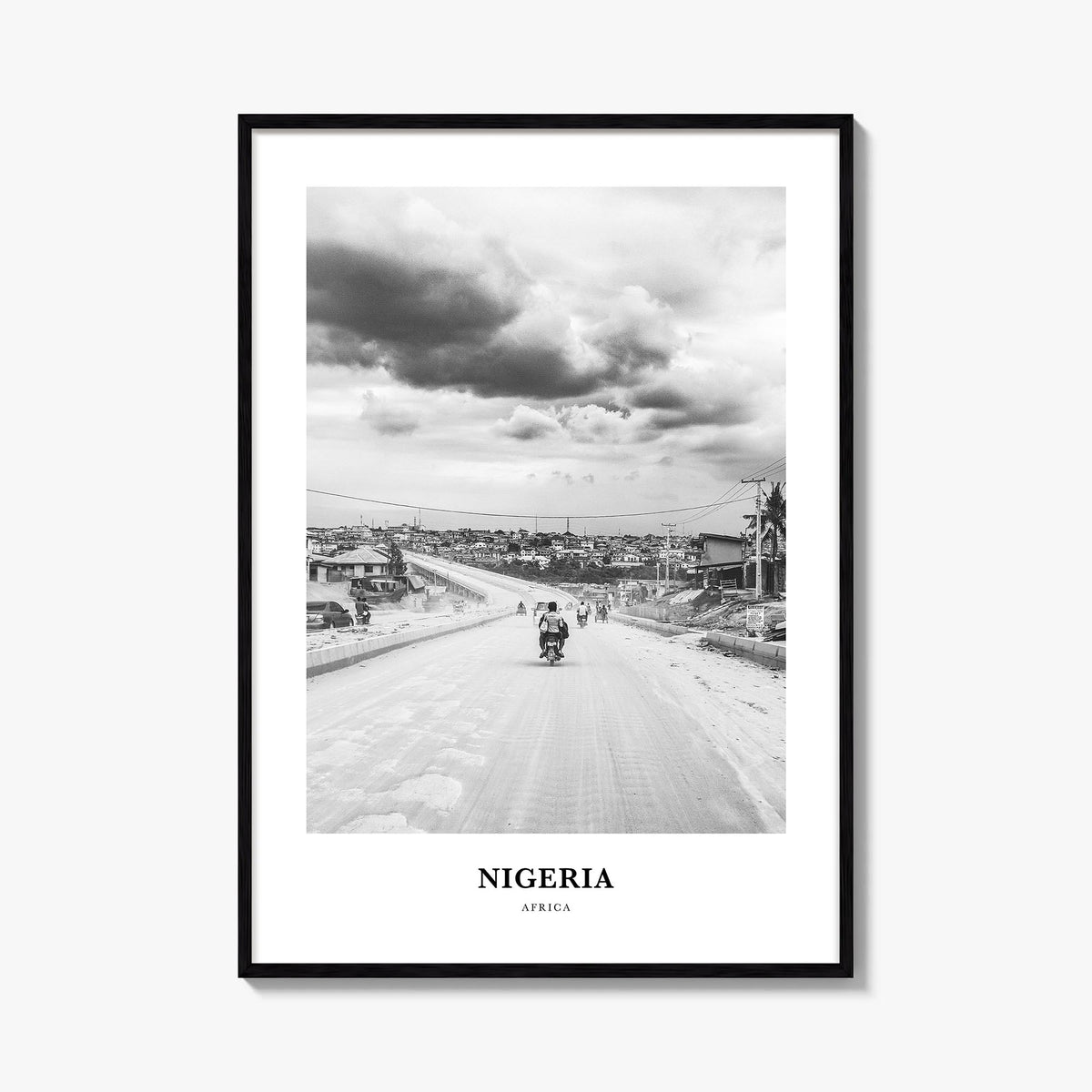 Nigeria no. 3 black & white classic poster of Africa – vertical wall art, unframed print shown in interior mockup