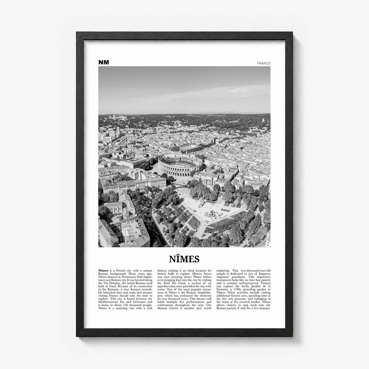 Nîmes Newspaper Poster in a black wood frame