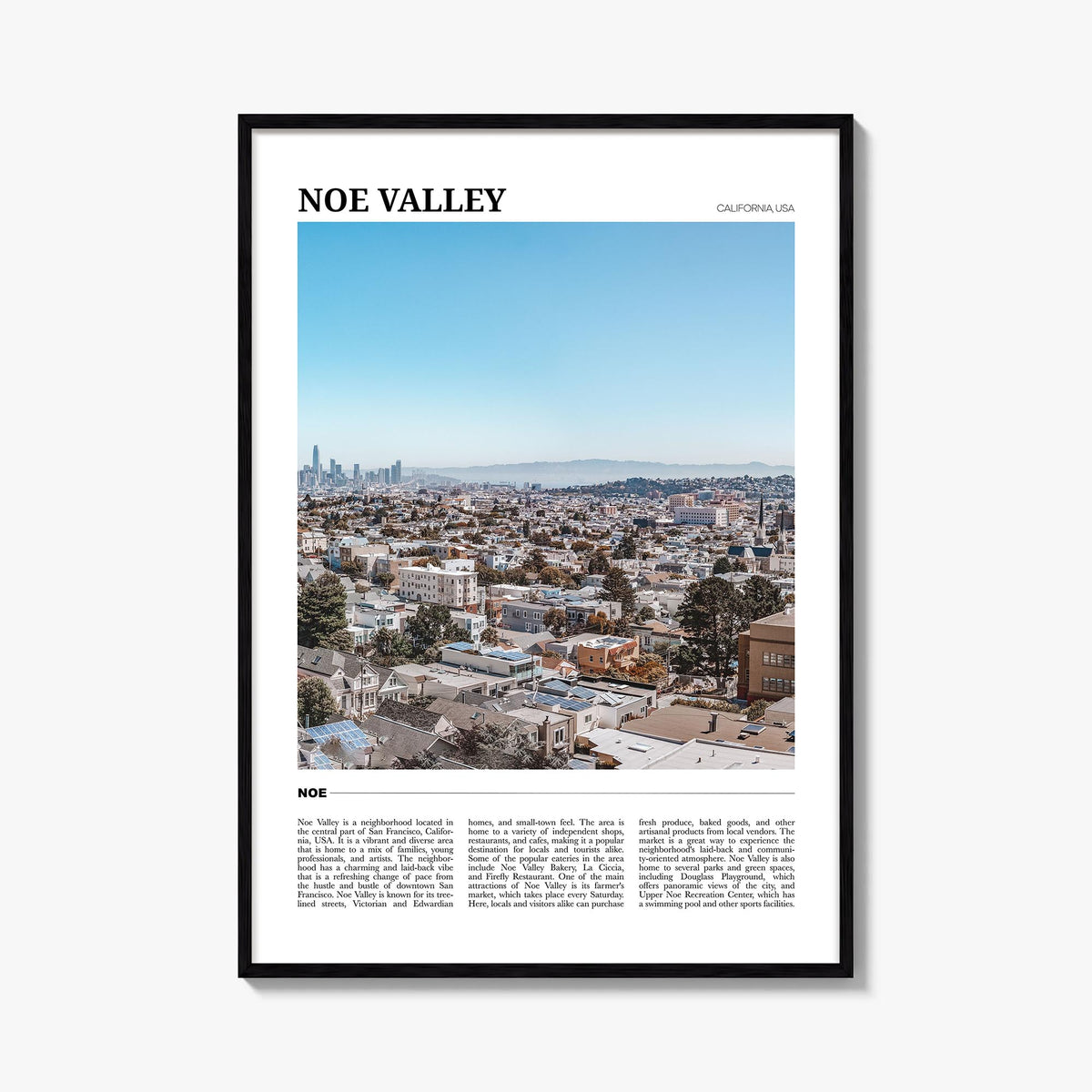 Noe Valley colorful travel poster of California, USA – vertical wall art, unframed print shown in interior mockup