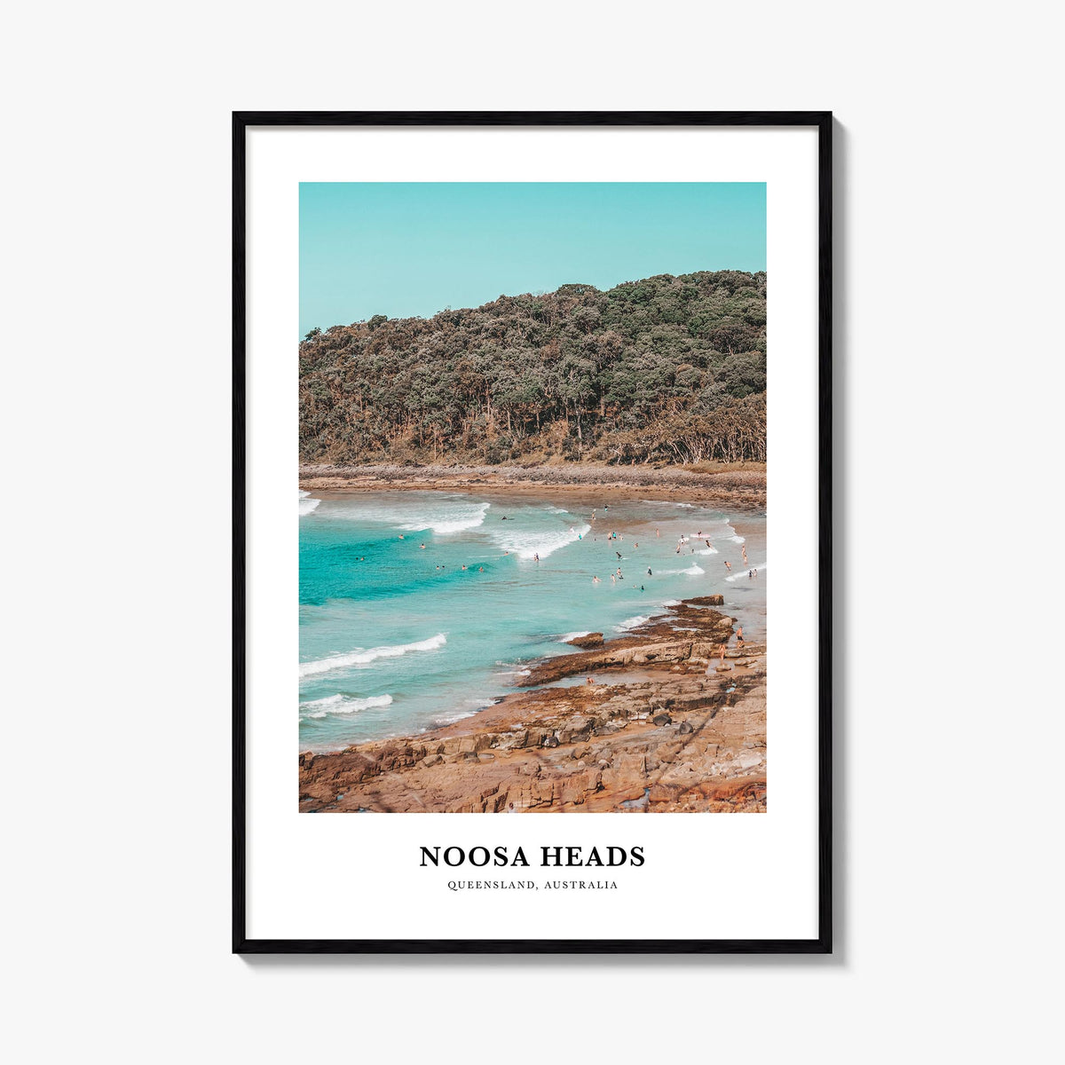 Noosa Heads colorful classic poster of Queensland, Australia – vertical wall art, unframed print shown in interior mockup