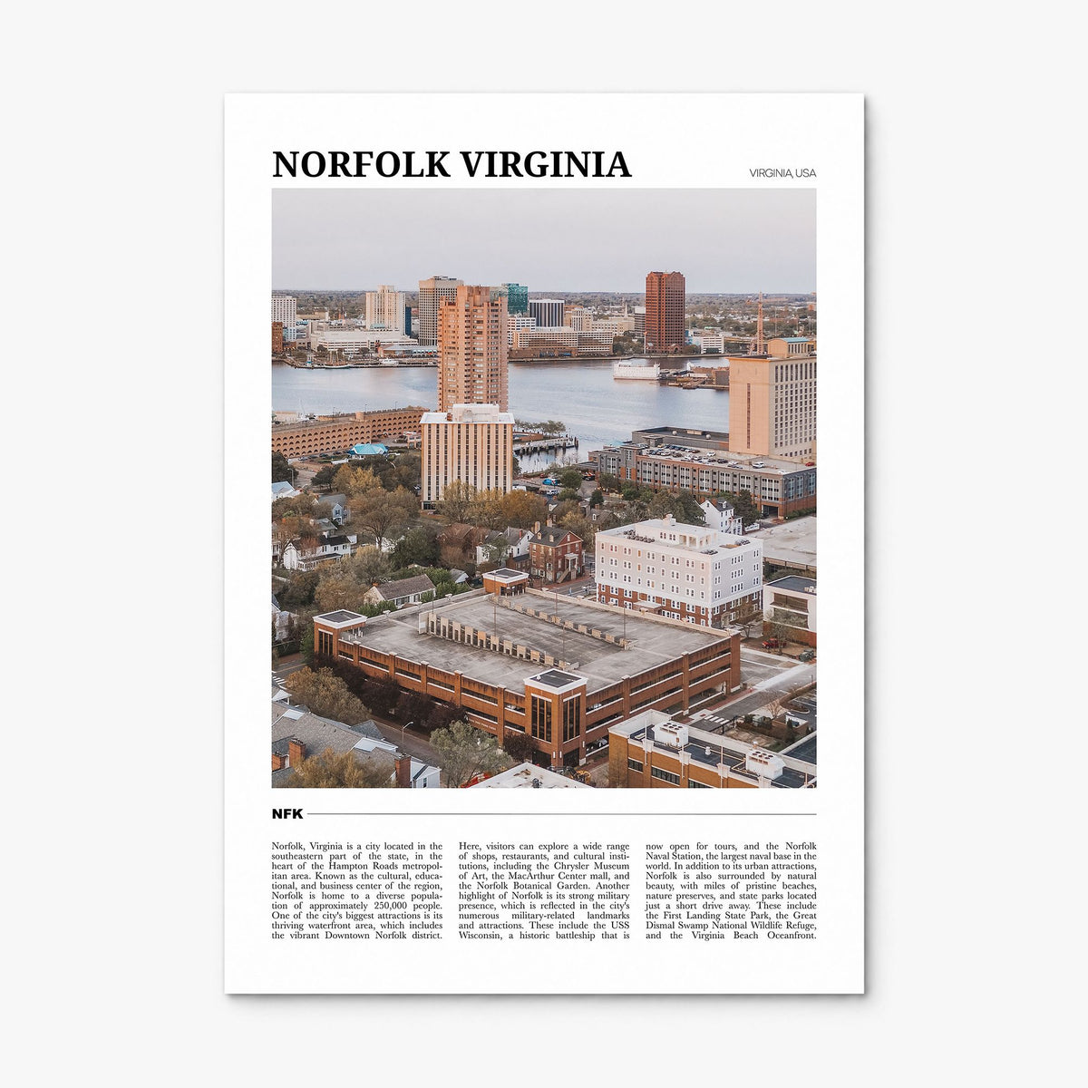 Norfolk, Virginia Travel Poster, print only (unframed)