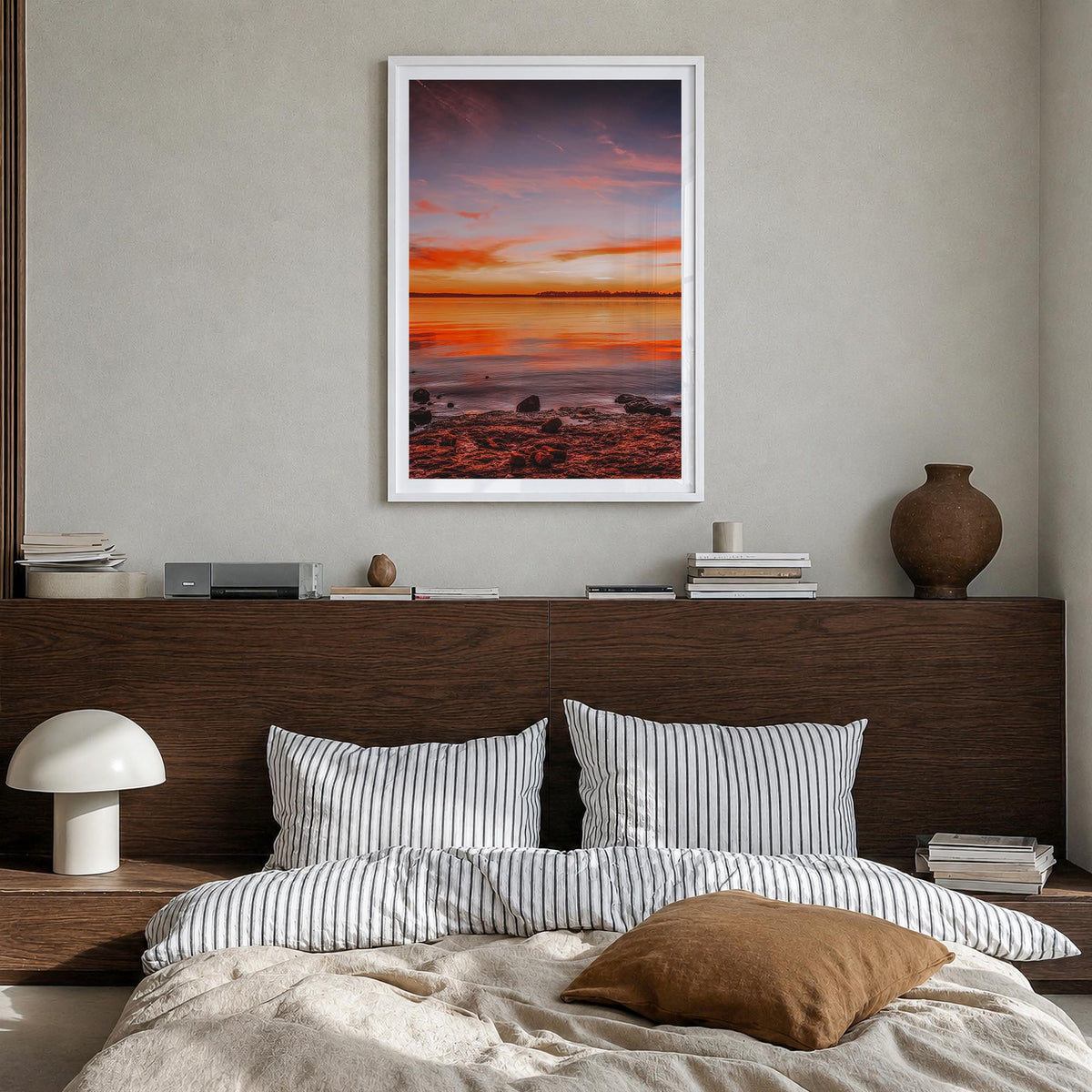 Norman no. 1 colorful photo poster of Oklahoma, USA – vertical wall art in white wood frame with white border, hanging on wal