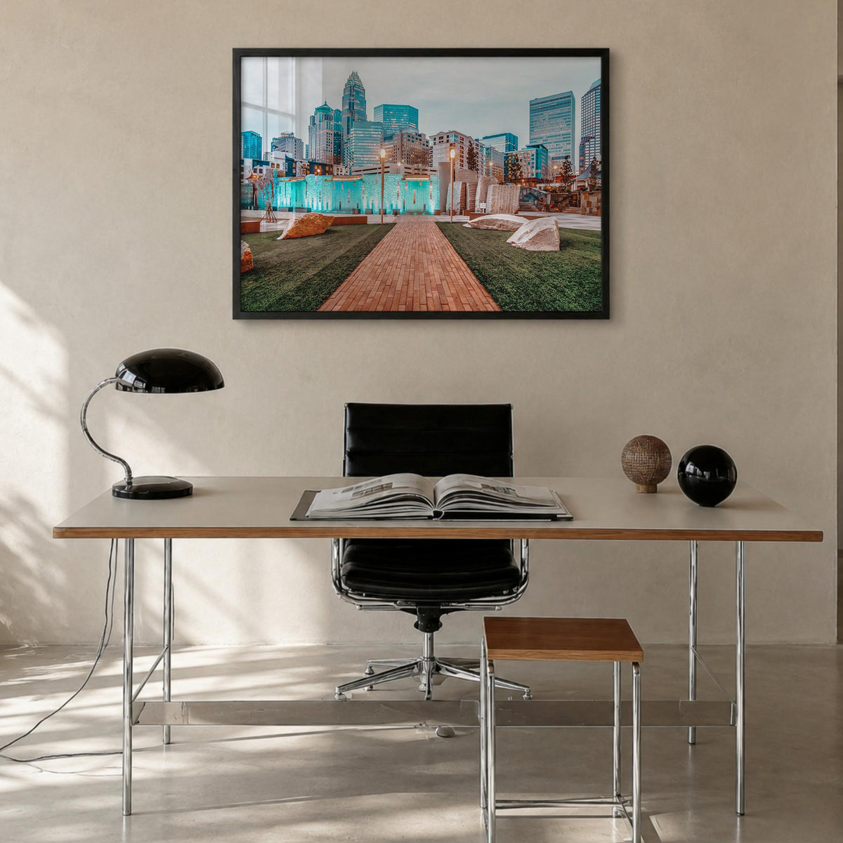 North Carolina colorful photo poster of United States – horizontal wall art in black wood frame, hanging on wall