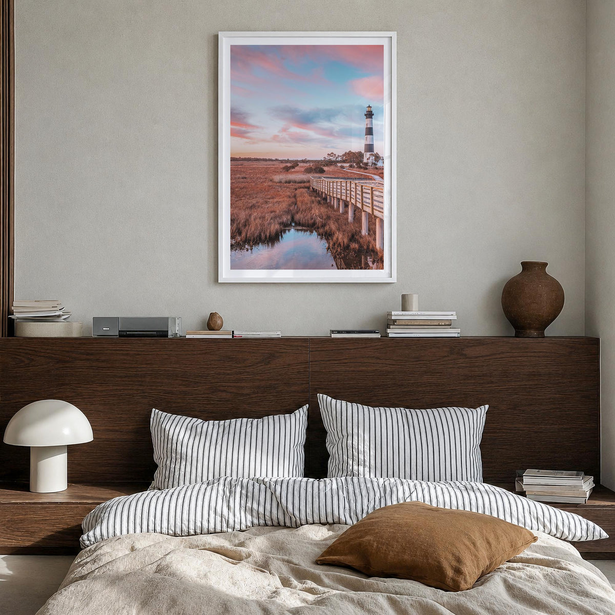 North Carolina no. 1 colorful photo poster of United States – vertical wall art in white wood frame with white border, hangin