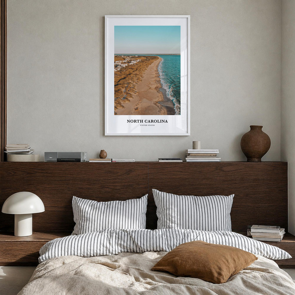 North Carolina no. 2 colorful classic poster of United States – vertical wall art in white wood frame, hanging on wall