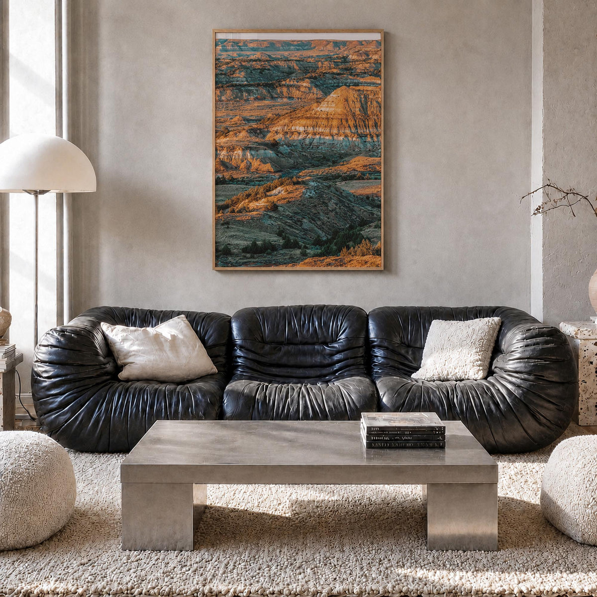 North Dakota colorful photo poster of United States – vertical wall art in natural wood frame, hanging on wall