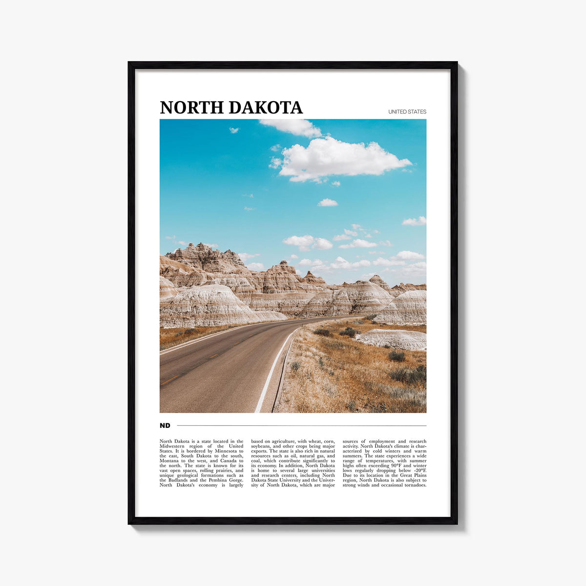 North Dakota colorful travel poster of United States – vertical wall art, unframed print shown in interior mockup