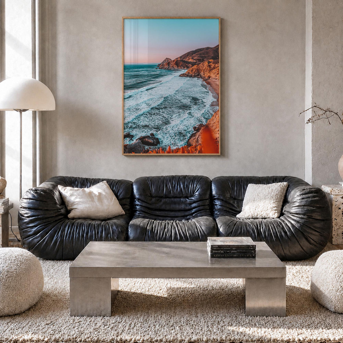 Northern California colorful photo poster of California, USA – vertical wall art in natural wood frame, hanging on wall